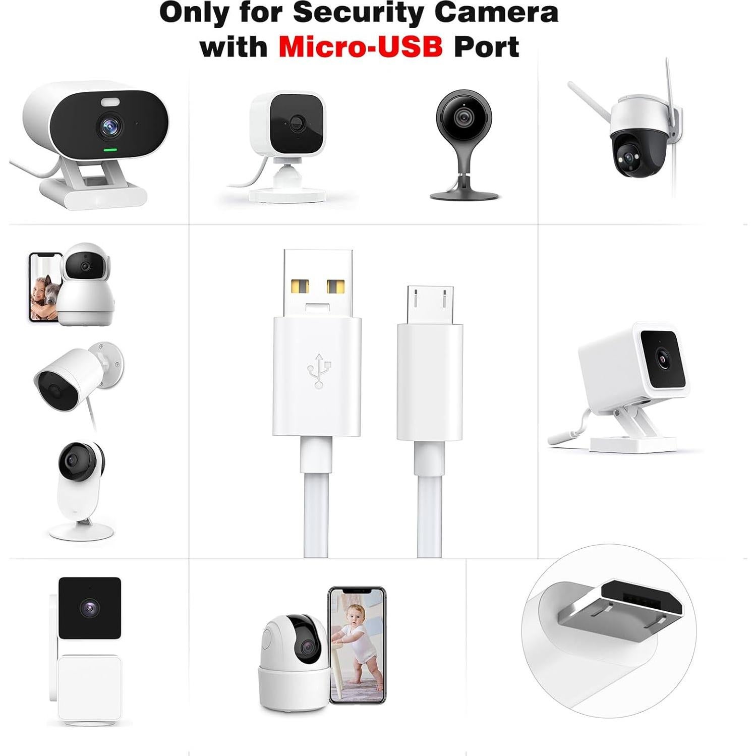 Cable de Extensión Micro USB 10m ASKUBSKU para Cámaras de Seguridad