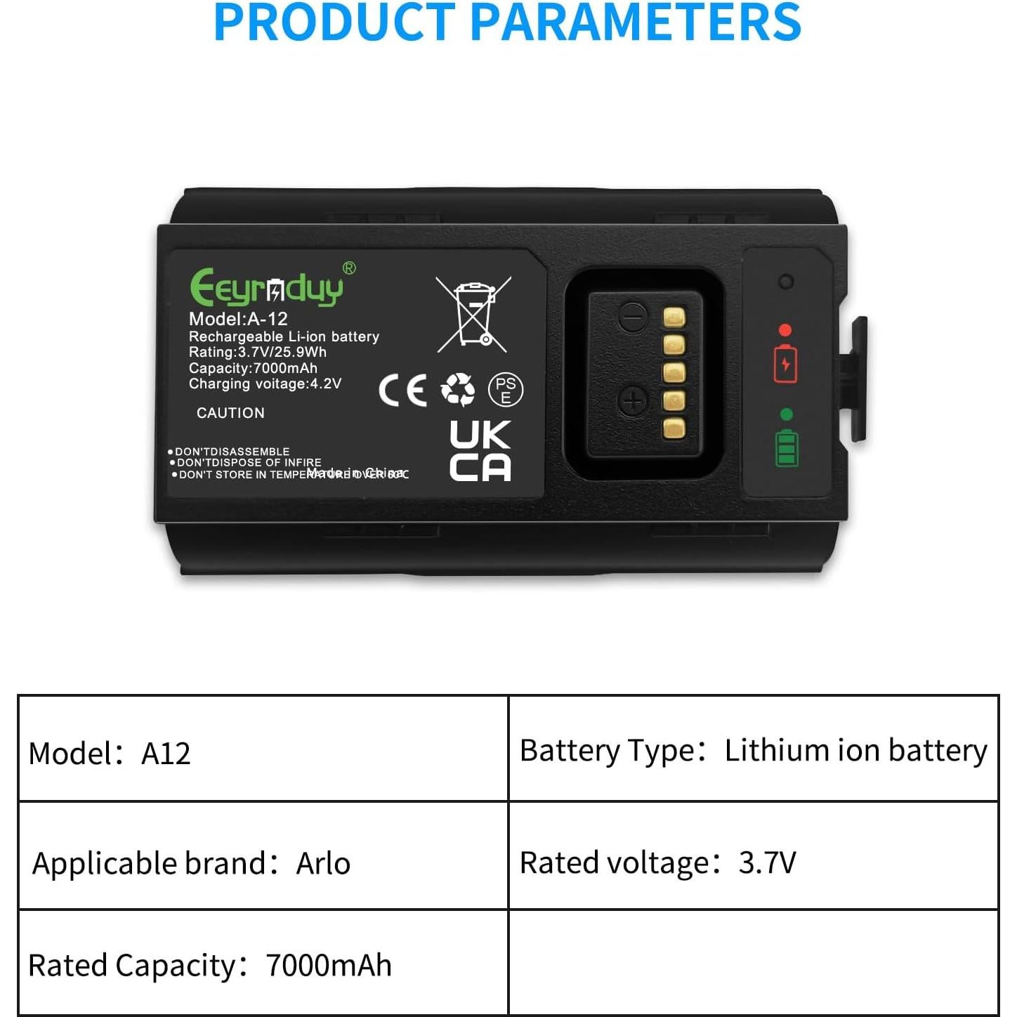 Batería recargable A12 7000 mAh para timbre Arlo Essential