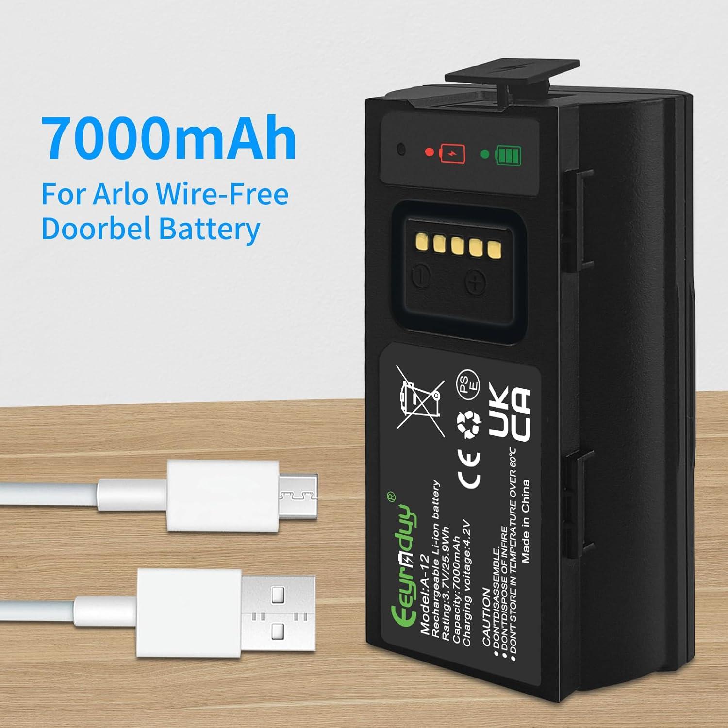 Batería recargable A12 7000 mAh para timbre Arlo Essential