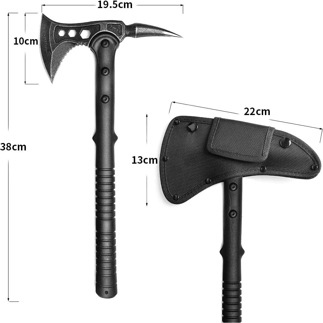 JXE JXO Camping Axe, Throwing Tactical Tomahawk with Spike, Survival Hatchet with Sheath, Nylon Fiber Handle for Outdoor Survival Hiking Camping （2 Pack）