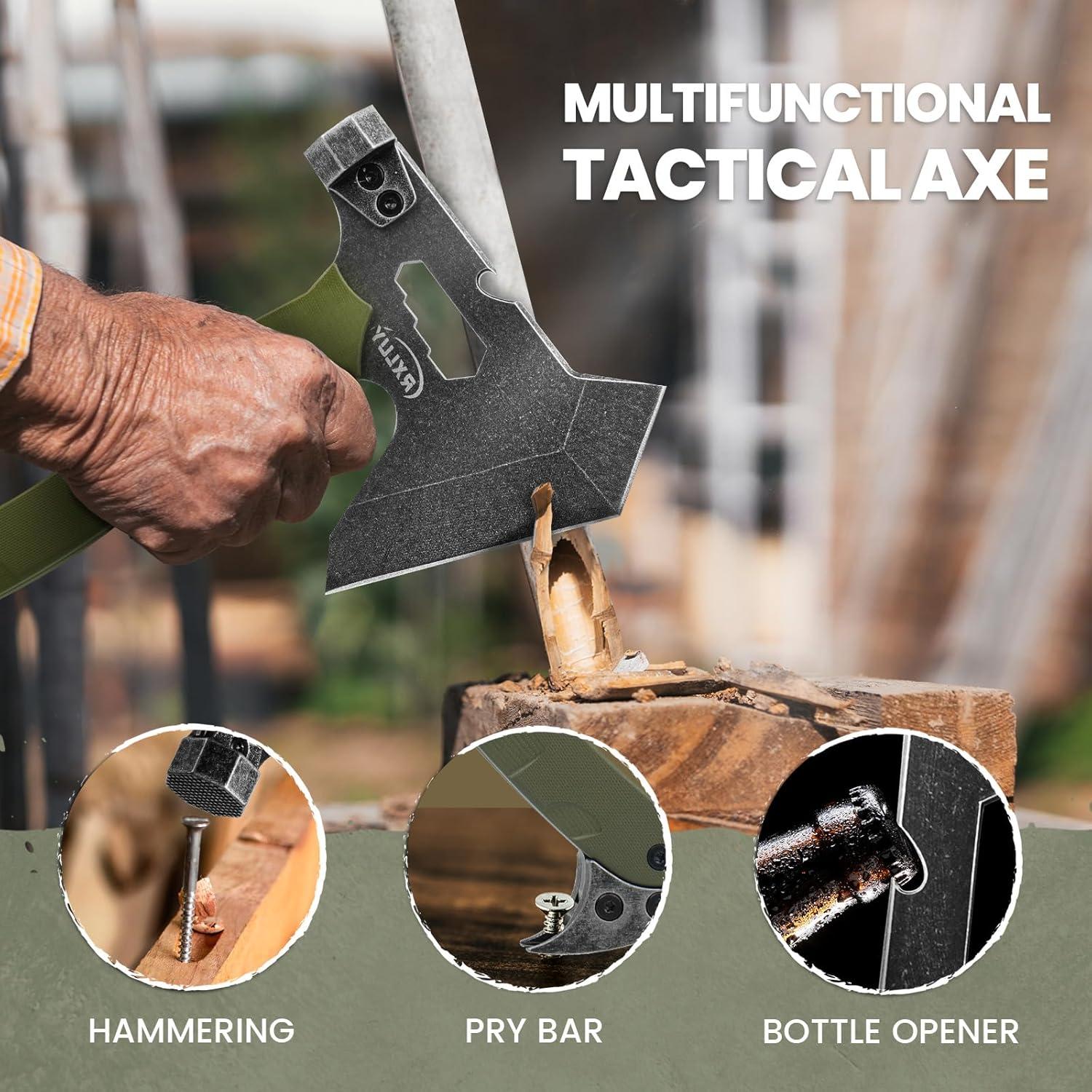 Hacha Táctica RXLUY TA-6 con Mango G10 y Funda de Cuero