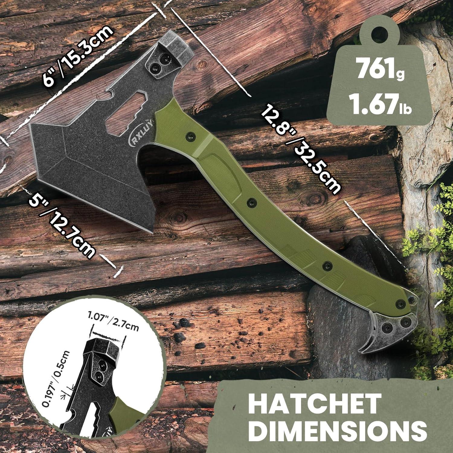 Hacha Táctica RXLUY TA-6 con Mango G10 y Funda de Cuero