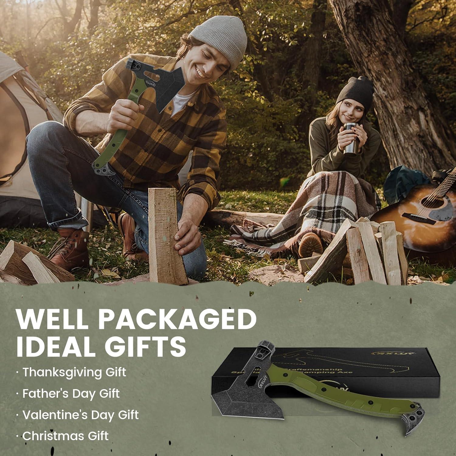 Hacha Táctica RXLUY TA-6 con Mango G10 y Funda de Cuero