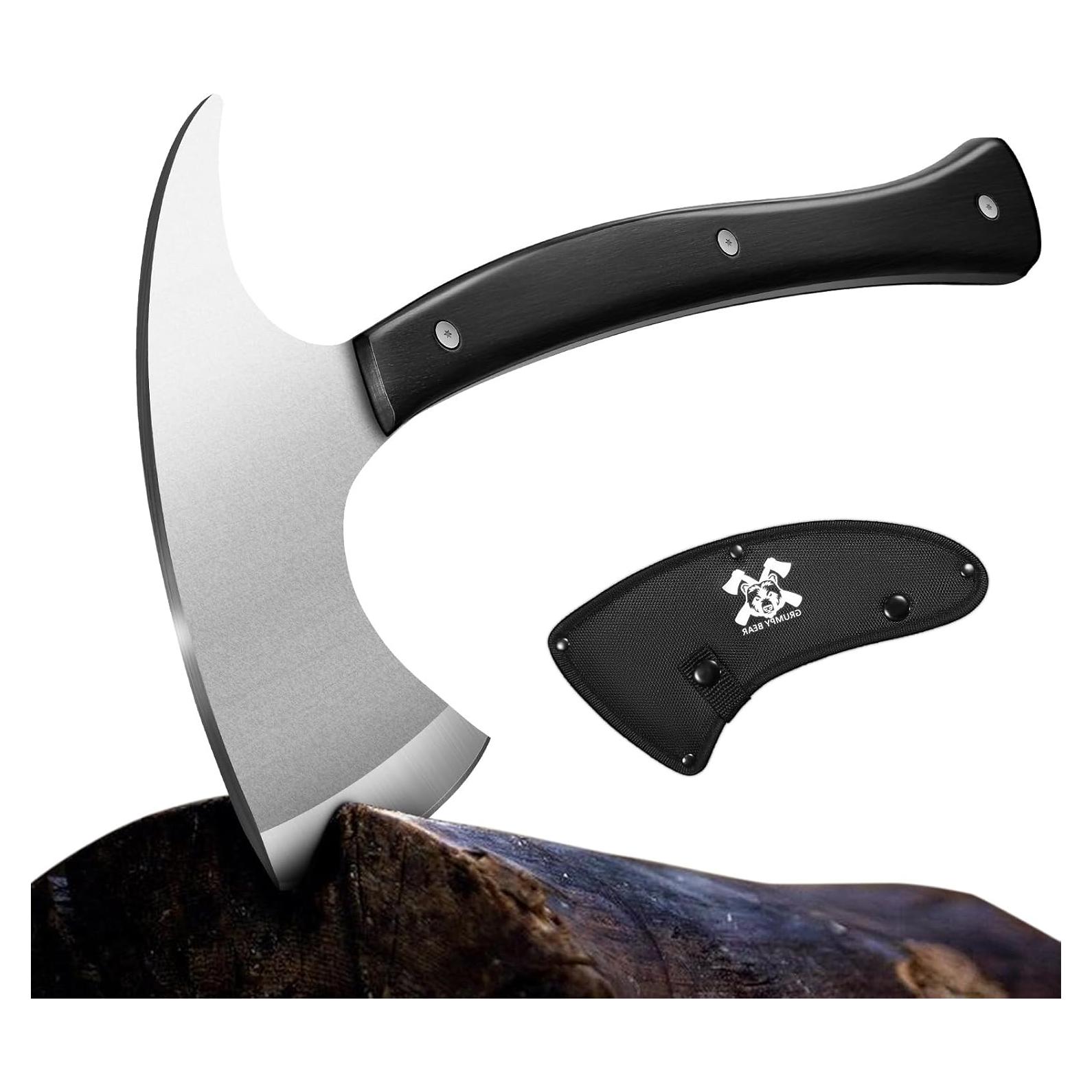 Full Tang Survival Camping Axe with Wood Ergonomic Handle and Nylon Sheath Sheath – High Carbon Stainless Steel, Multi-Tool for Outdoor, Hunting, Emergency (Big)