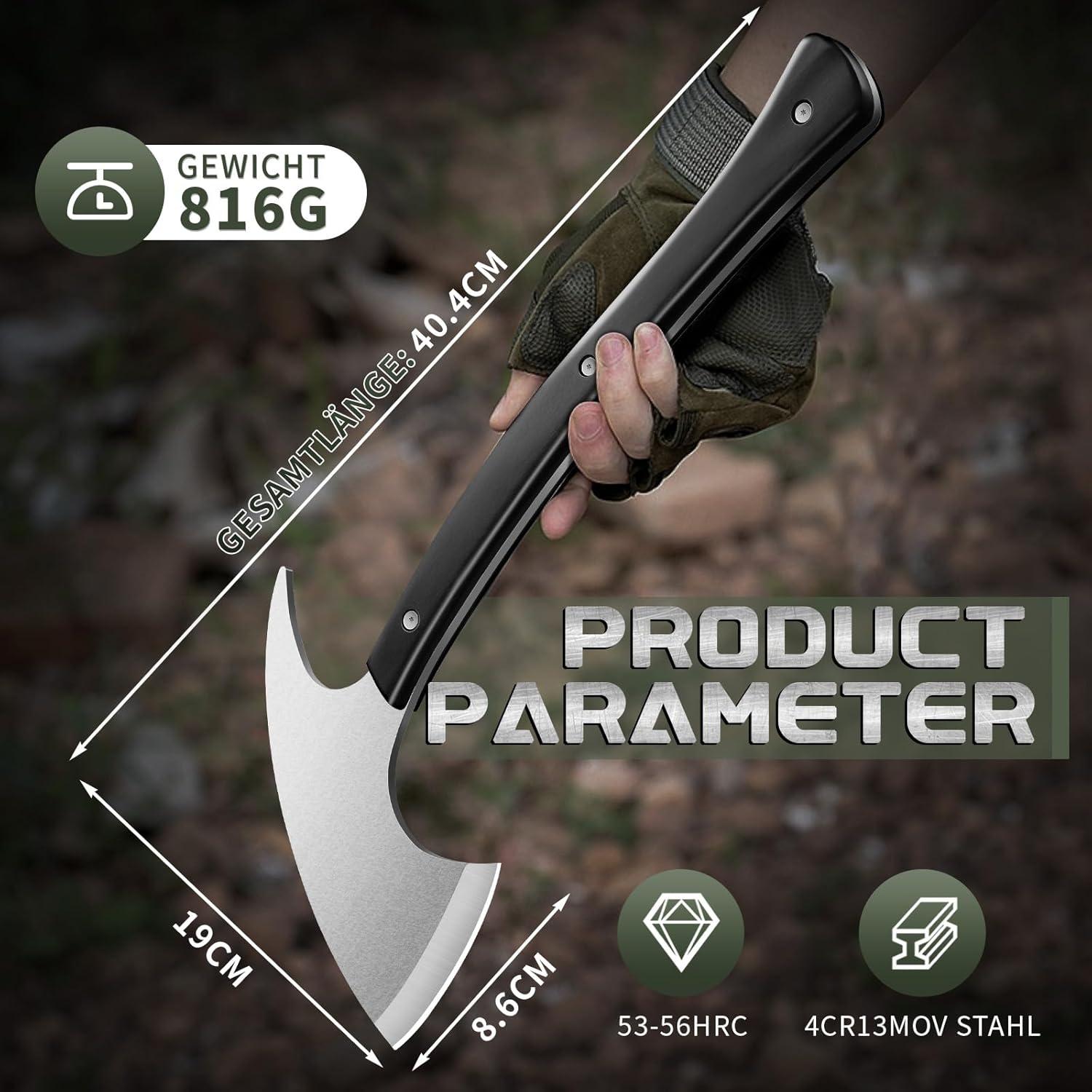 Full Tang Survival Camping Axe with Wood Ergonomic Handle and Nylon Sheath Sheath – High Carbon Stainless Steel, Multi-Tool for Outdoor, Hunting, Emergency (Big)