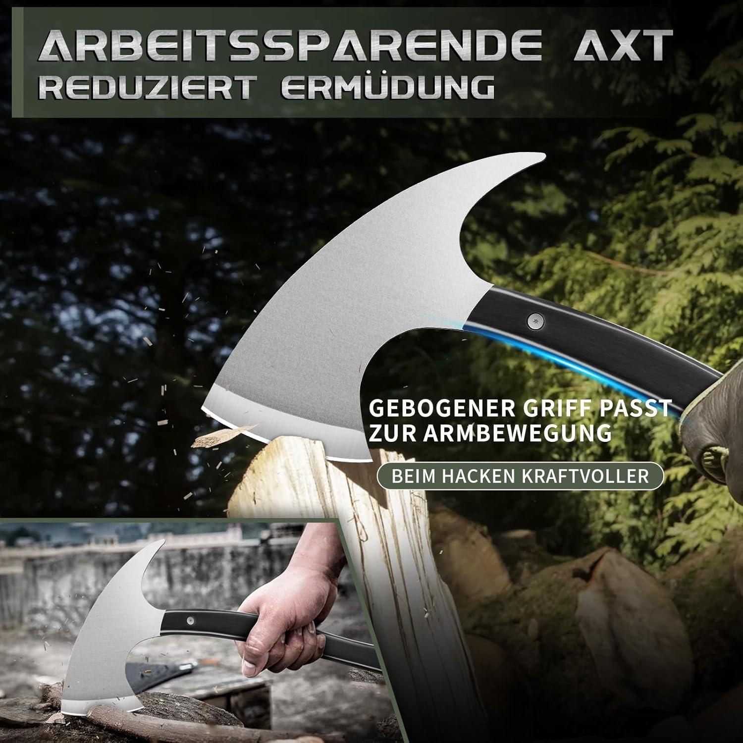 Full Tang Survival Camping Axe with Wood Ergonomic Handle and Nylon Sheath Sheath – High Carbon Stainless Steel, Multi-Tool for Outdoor, Hunting, Emergency (Big)