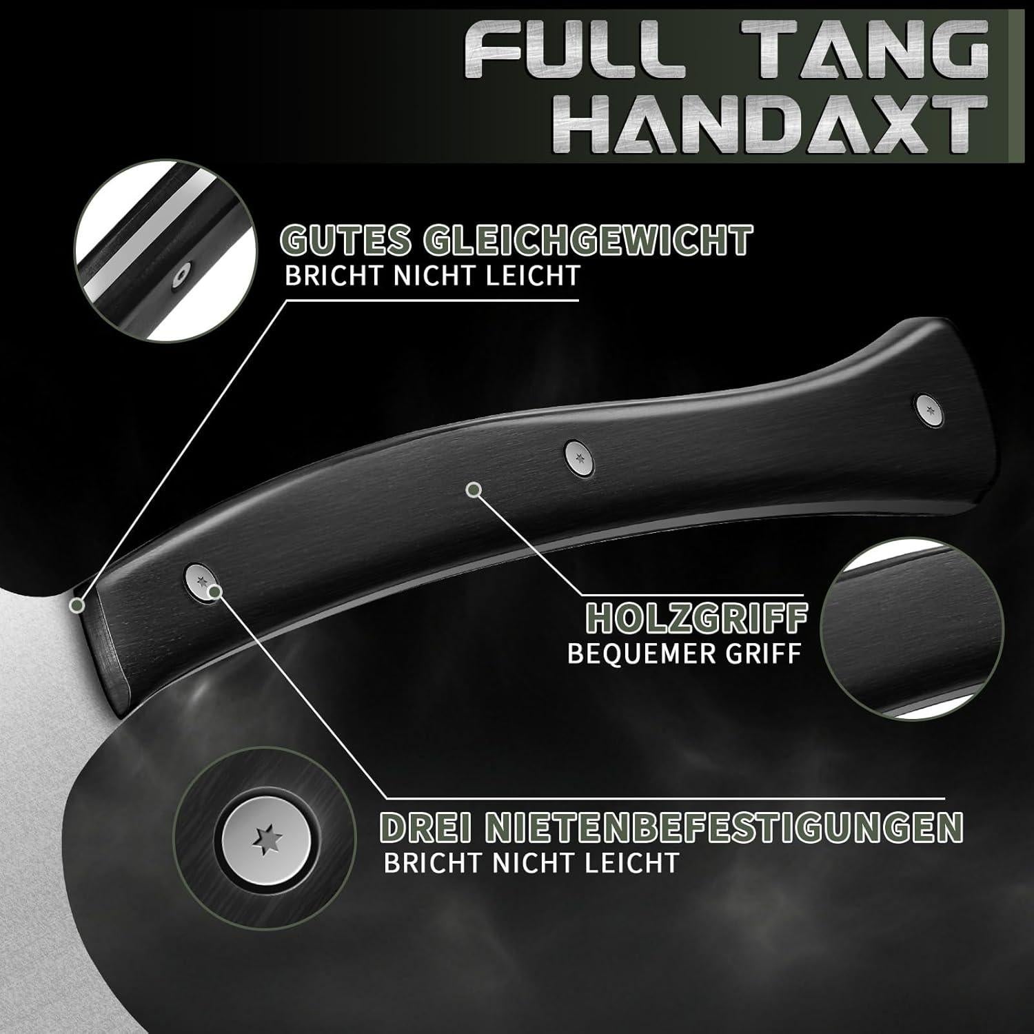 Full Tang Survival Camping Axe with Wood Ergonomic Handle and Nylon Sheath Sheath – High Carbon Stainless Steel, Multi-Tool for Outdoor, Hunting, Emergency (Big)