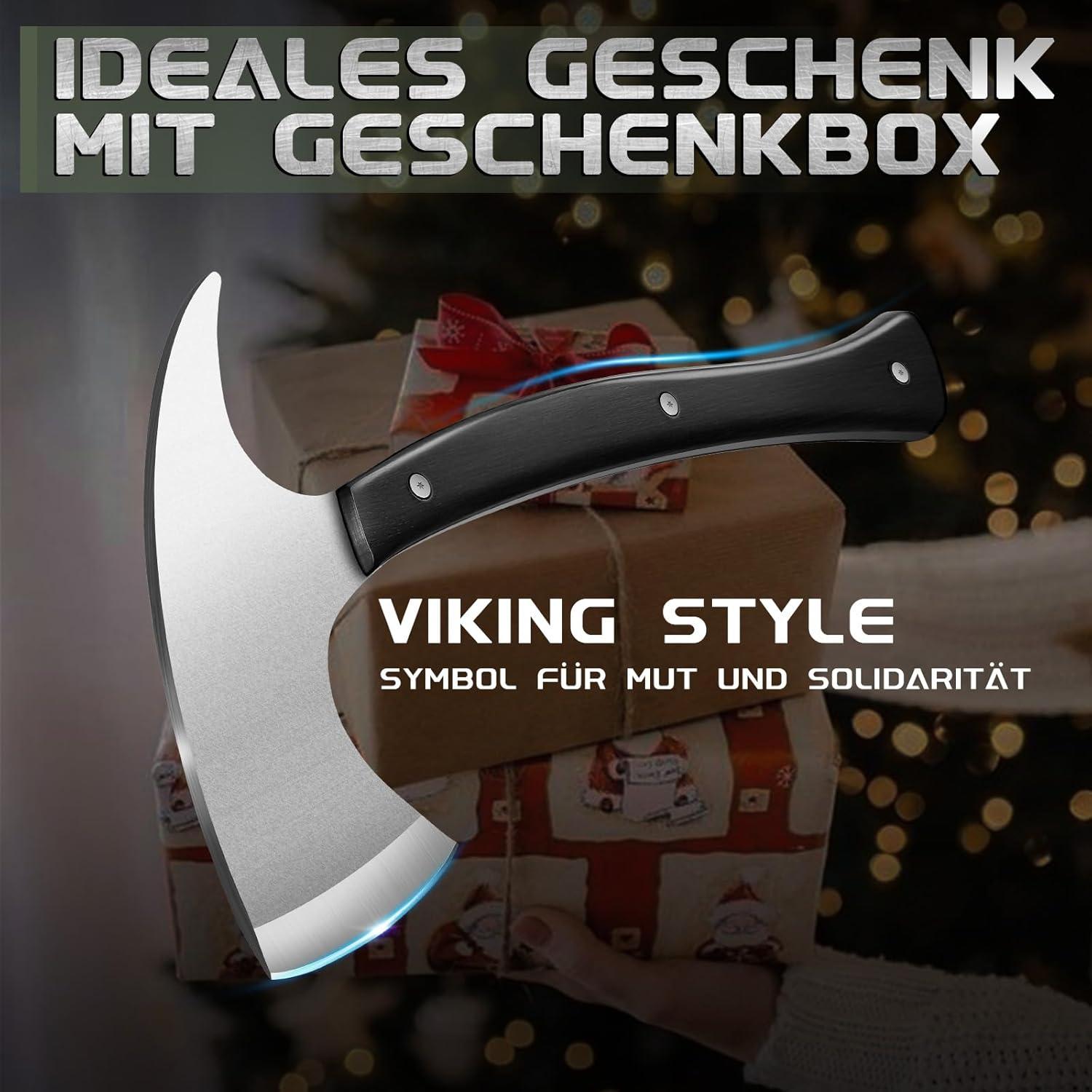 Full Tang Survival Camping Axe with Wood Ergonomic Handle and Nylon Sheath Sheath – High Carbon Stainless Steel, Multi-Tool for Outdoor, Hunting, Emergency (Big)