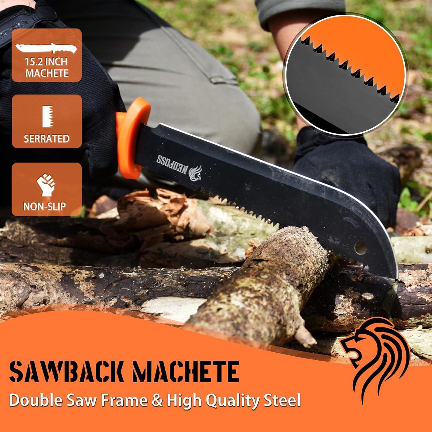 Juego de Supervivencia NedFoss: Machete 38cm, Hacha 25cm, Cuchillo 25cm