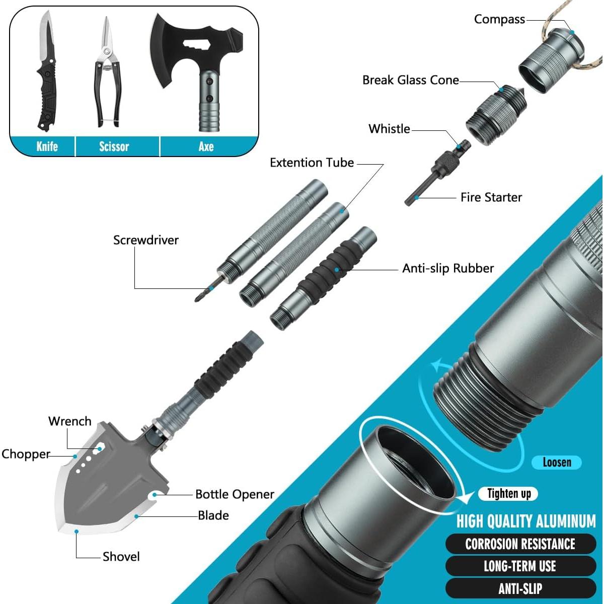 Pala de Supervivencia ZENHOSIT 24 en 1 Plegable 50-100 cm