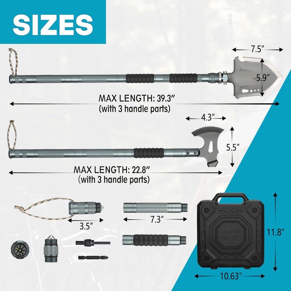 Pala de Supervivencia ZENHOSIT 24 en 1 Plegable 50-100 cm
