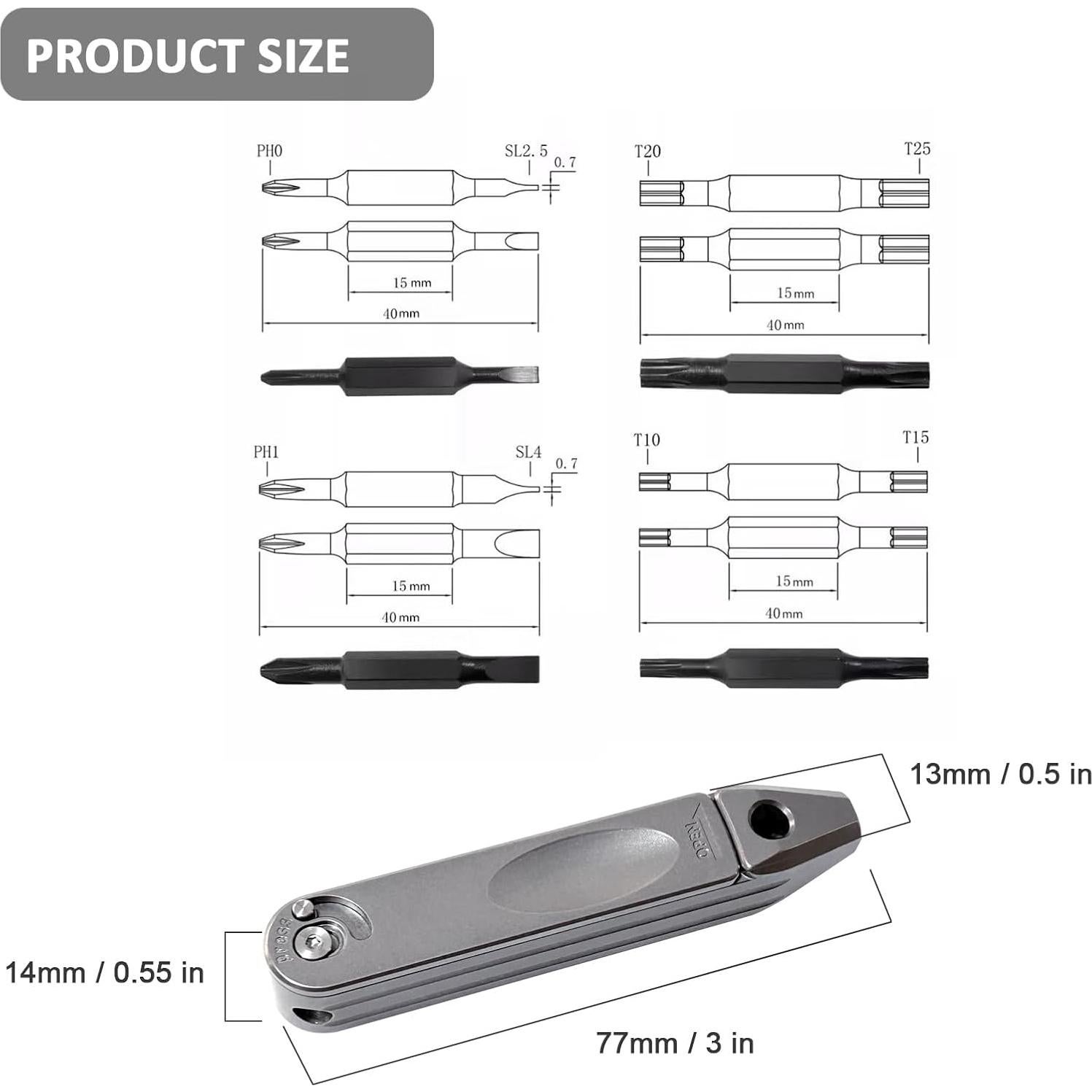 Destornillador Pequeño EDC SHD de Titanio 8 en 1 Portátil