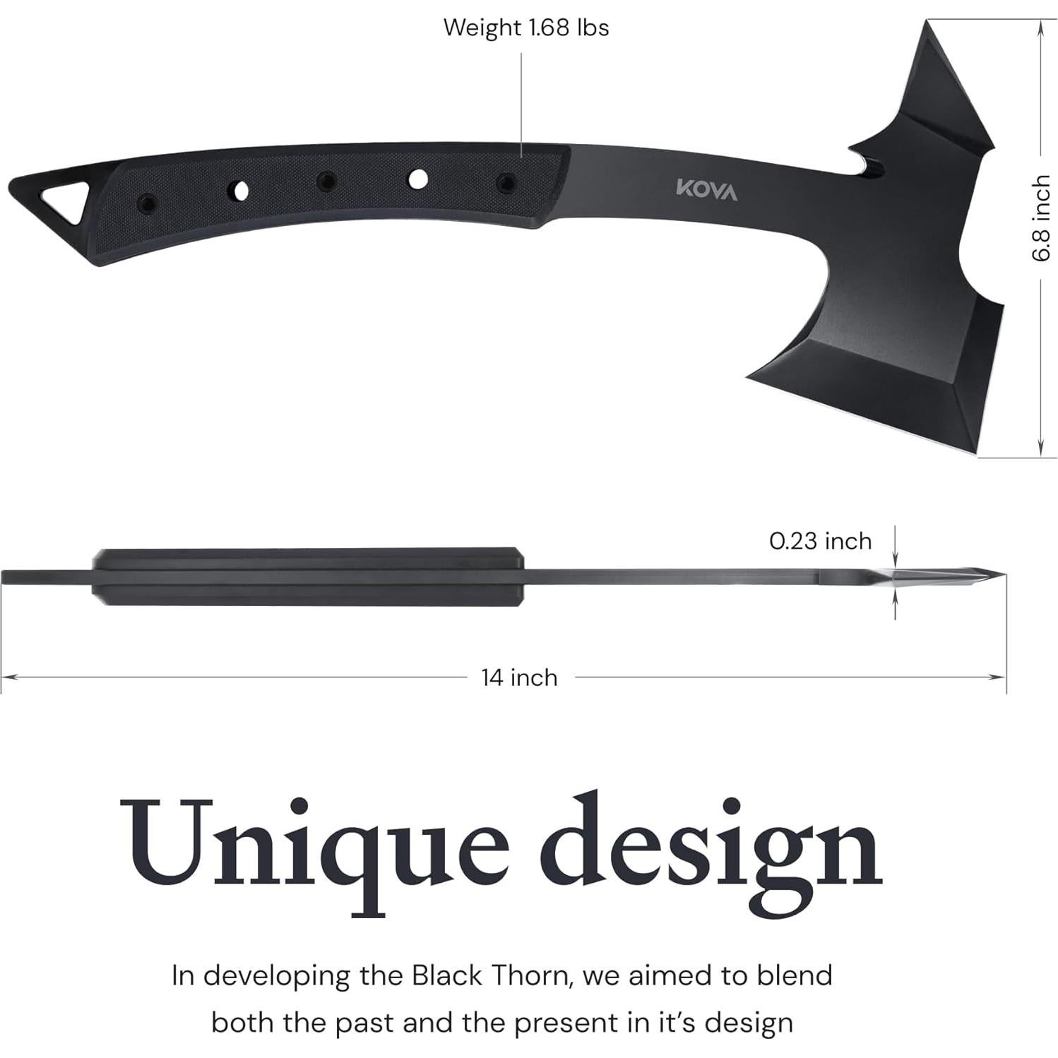 Hacha KOVA Black Thorn - Acero Inoxidable 35.56 cm, Mango G10