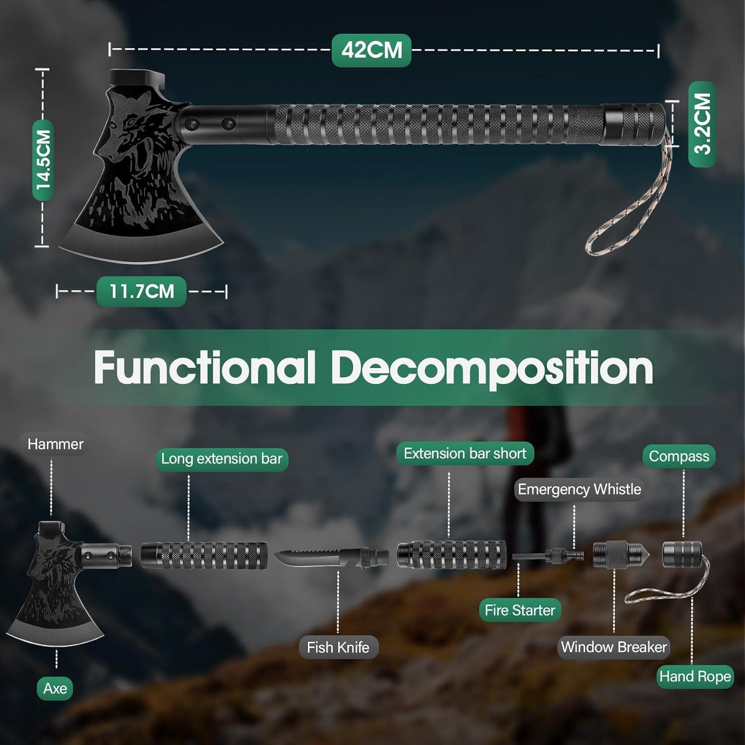 Hacha de Supervivencia FUSIONKEI 10 en 1 Multiusos Camping