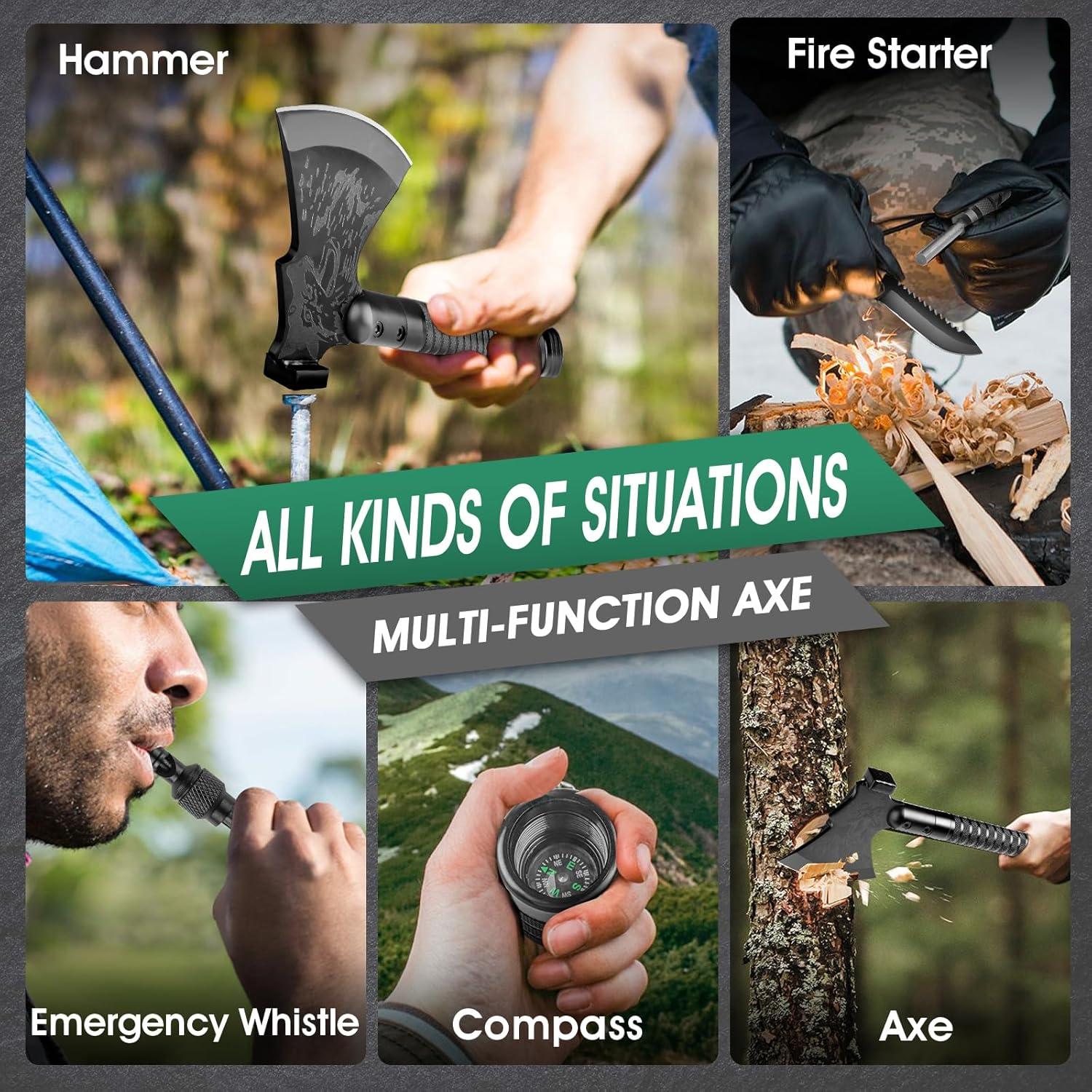 Hacha de Supervivencia FUSIONKEI 10 en 1 Multiusos Camping