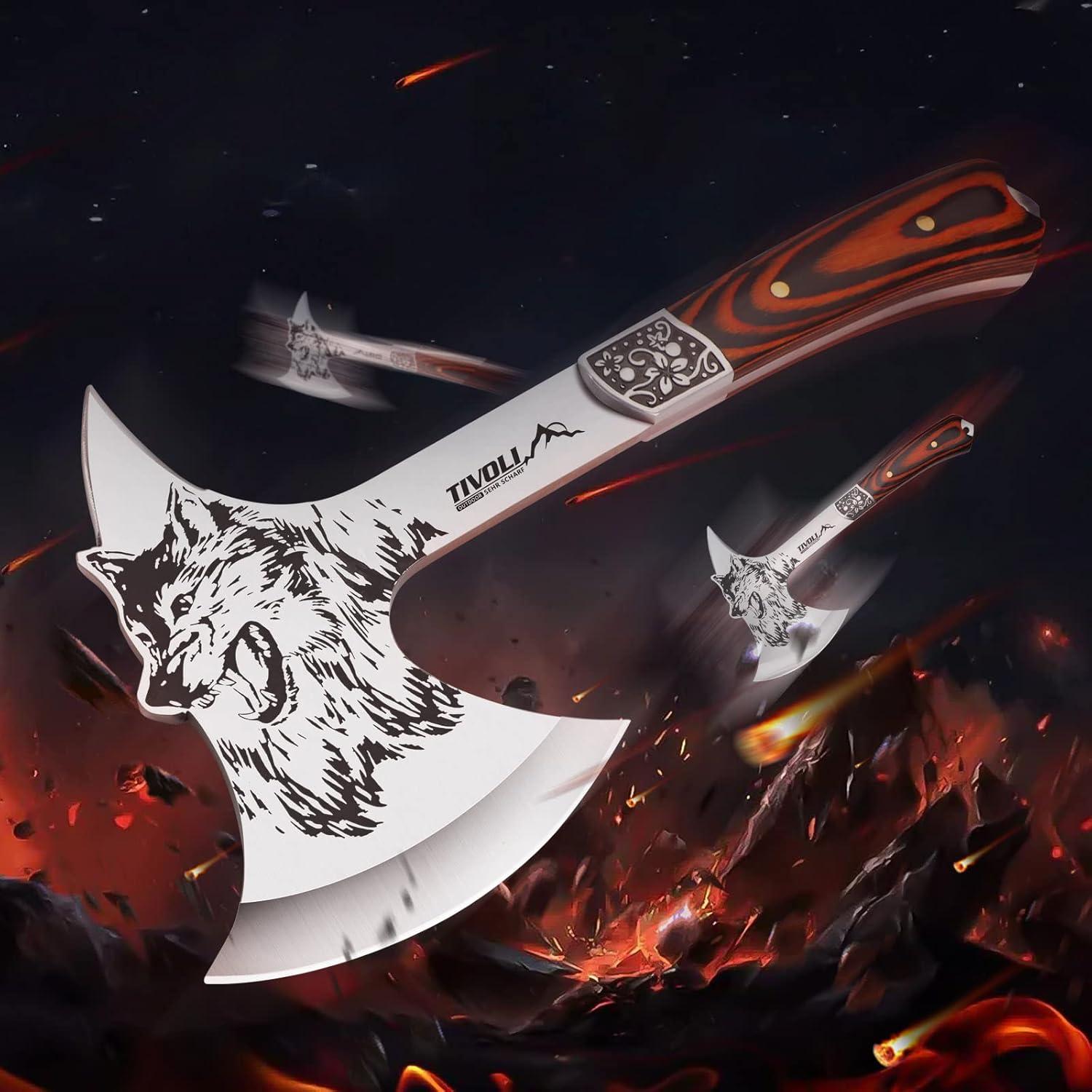 Hacha de Camping TIVOLI 34 cm con Funda de Nailon y Caja de Regalo