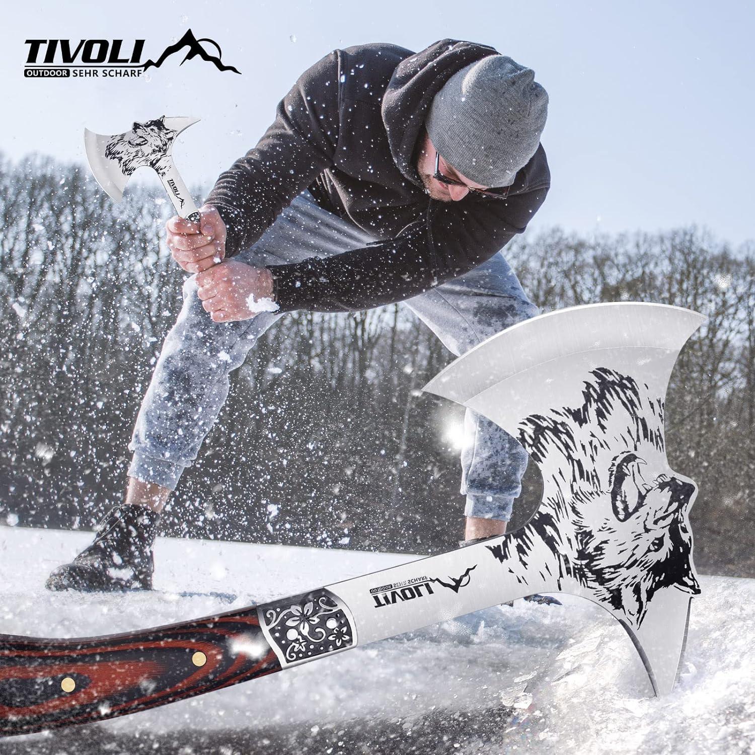 Hacha de Camping TIVOLI 34 cm con Funda de Nailon y Caja de Regalo