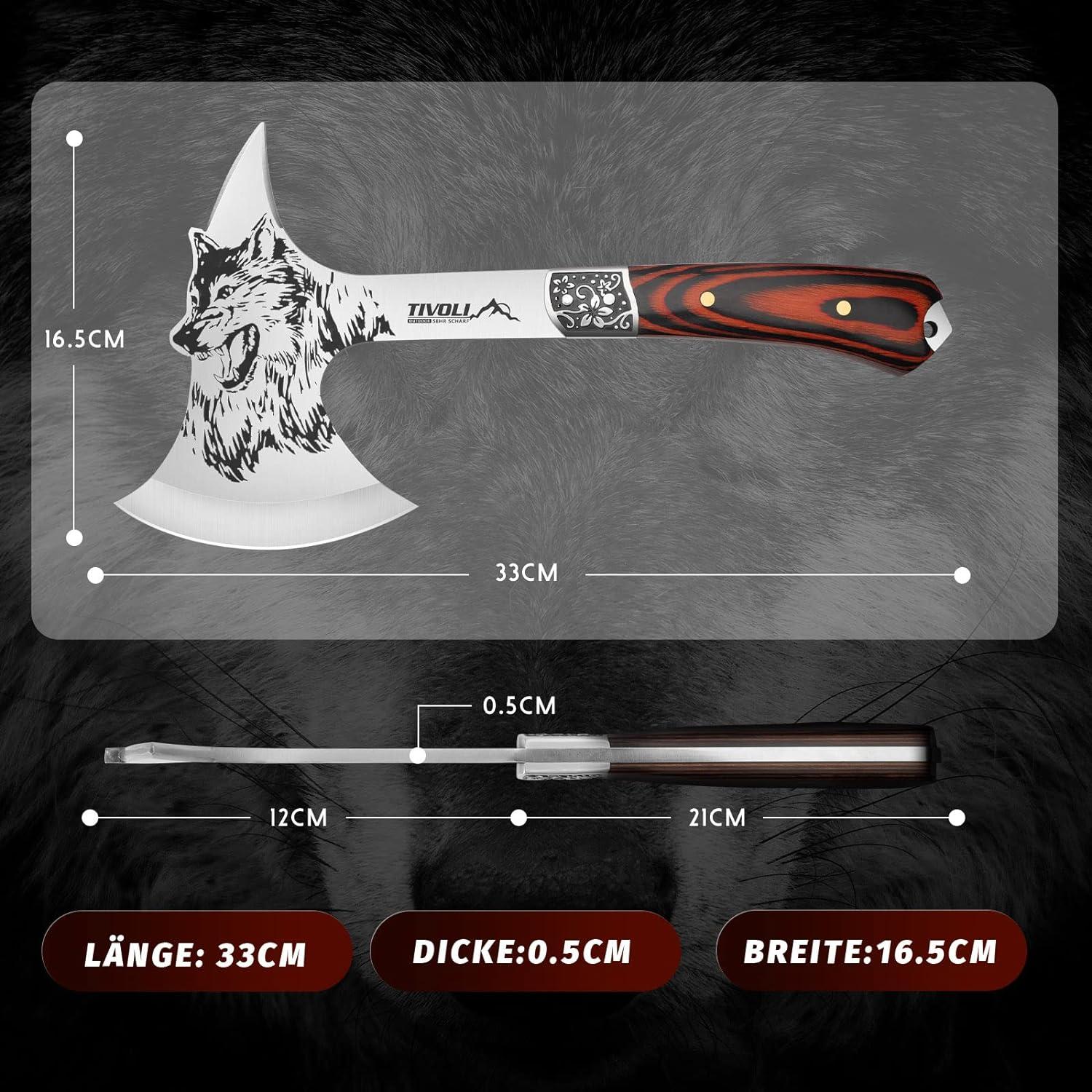 Hacha de Camping TIVOLI 34 cm con Funda de Nailon y Caja de Regalo