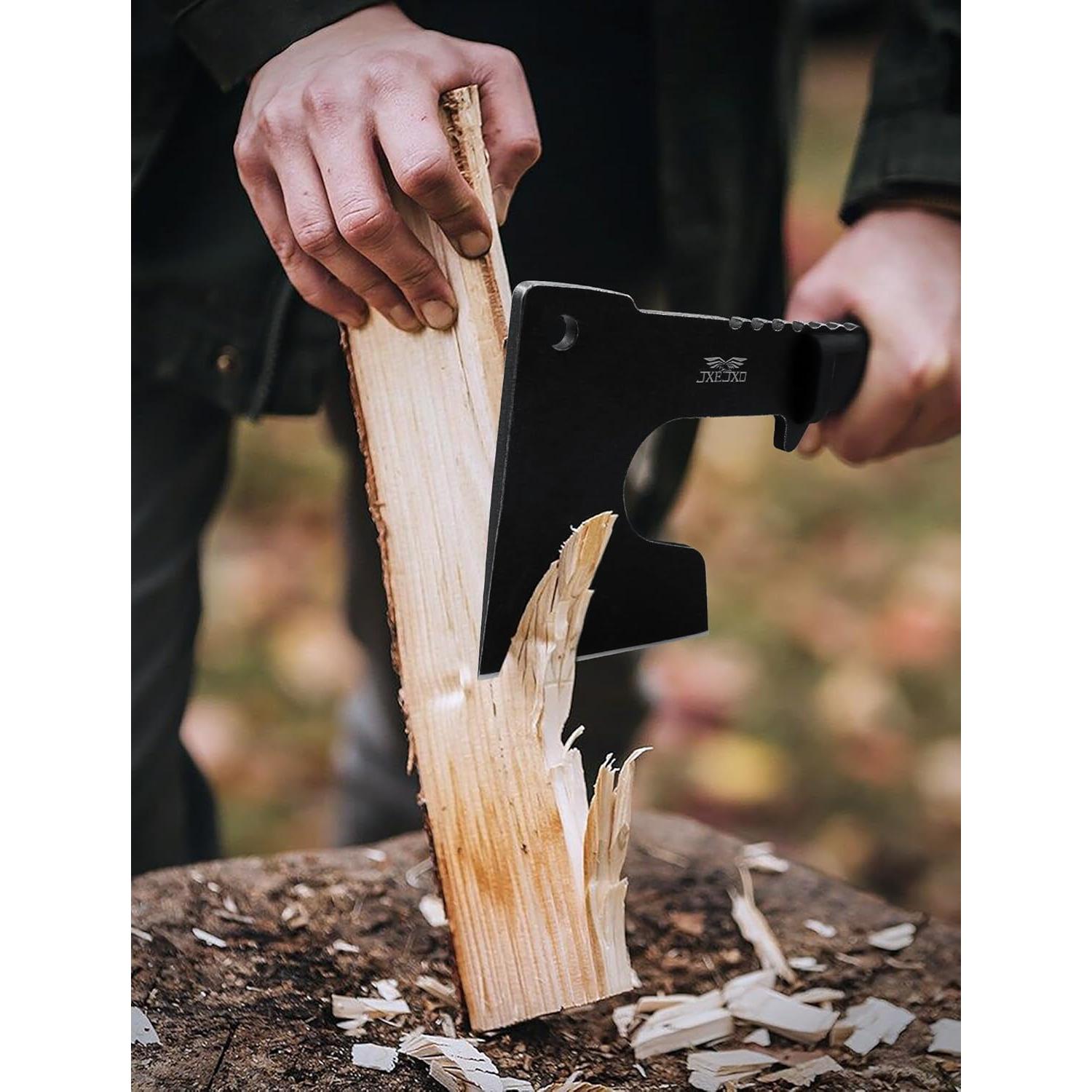 JXE JXO Camping and Survival Hatchet, 9.8" Full Tang Mini Camping Axe, Ergonomic Rubber Handle, Come with Durable Nylon Sheath