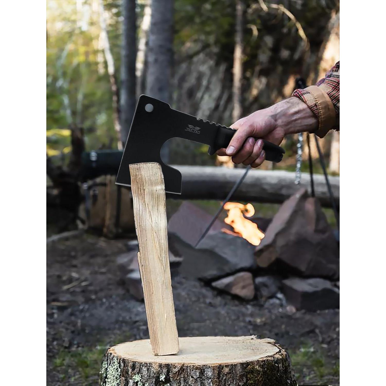 JXE JXO Camping and Survival Hatchet, 9.8" Full Tang Mini Camping Axe, Ergonomic Rubber Handle, Come with Durable Nylon Sheath