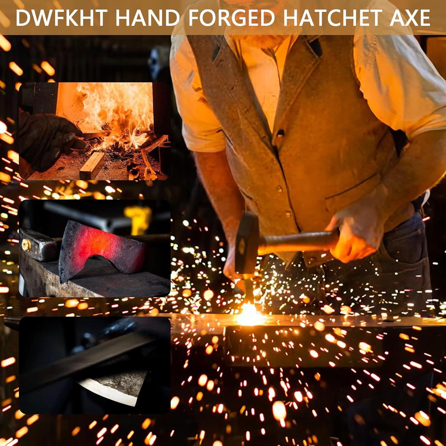 Hacha de Camping DWFKHT 14.4" Forjada a Mano con Funda