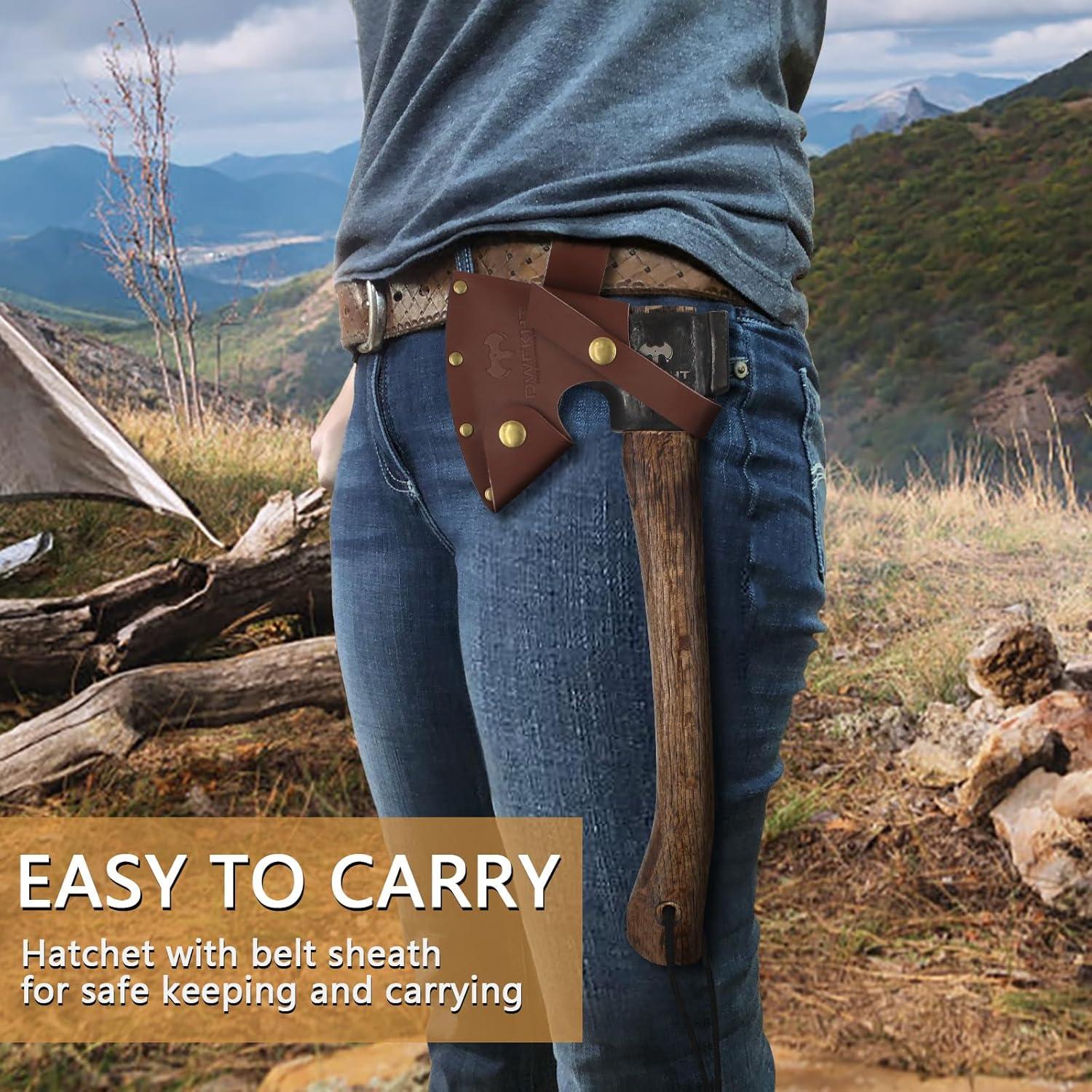 Hacha de Camping DWFKHT 14.4" Forjada a Mano con Funda