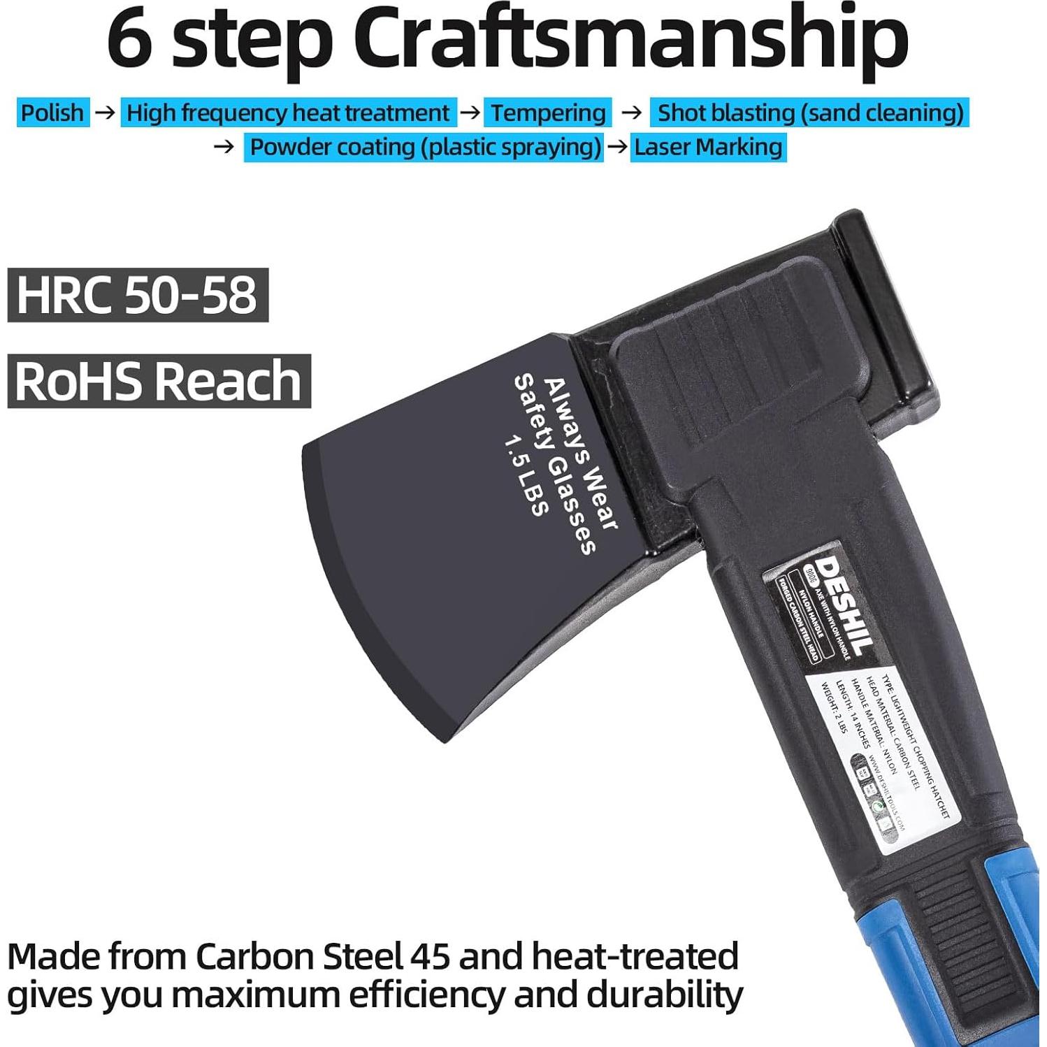 Hacha de Camping DESHIL 14" Acero Carbono Mango Nylon