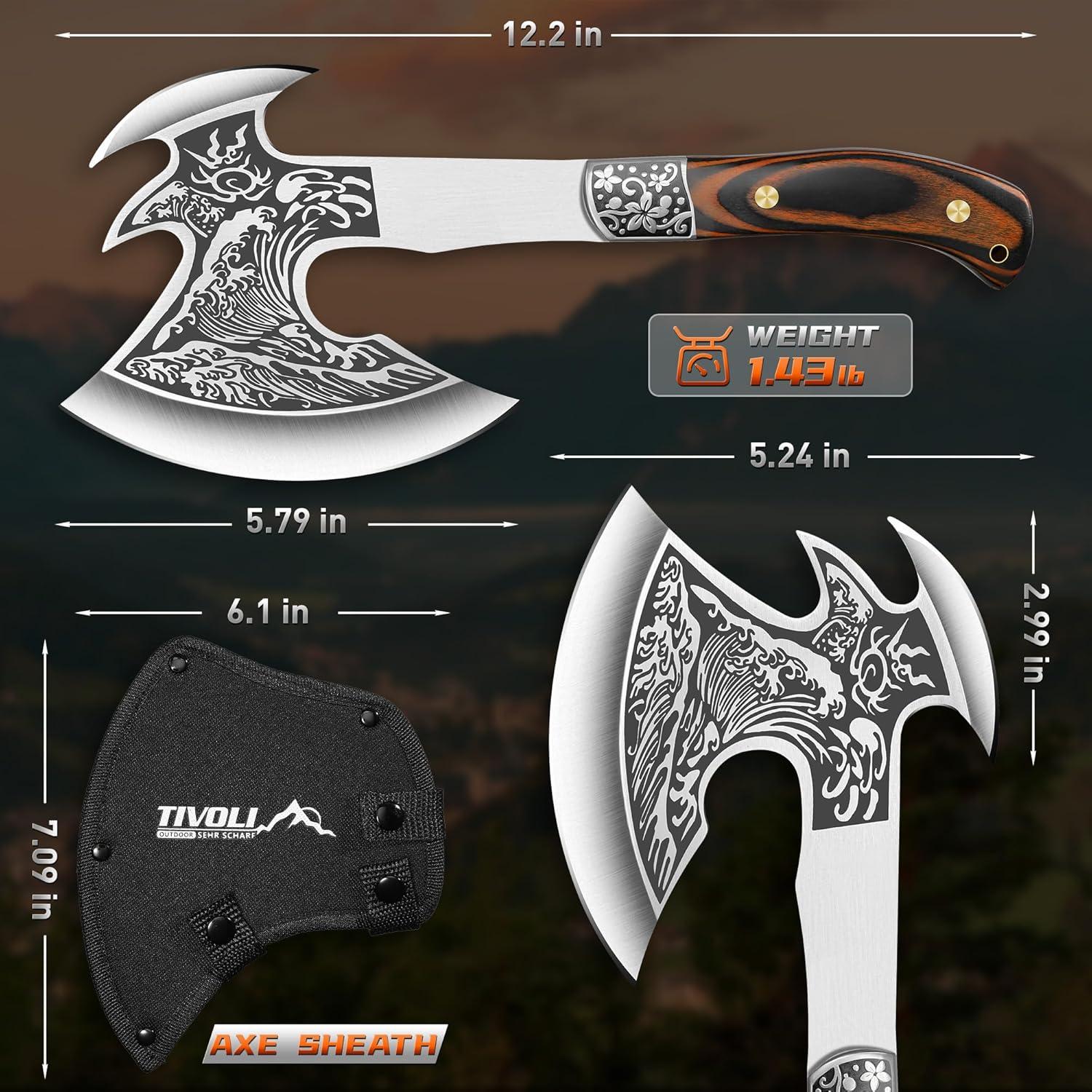 Hacha de Camping TIVOLI de Acero Inoxidable con Funda