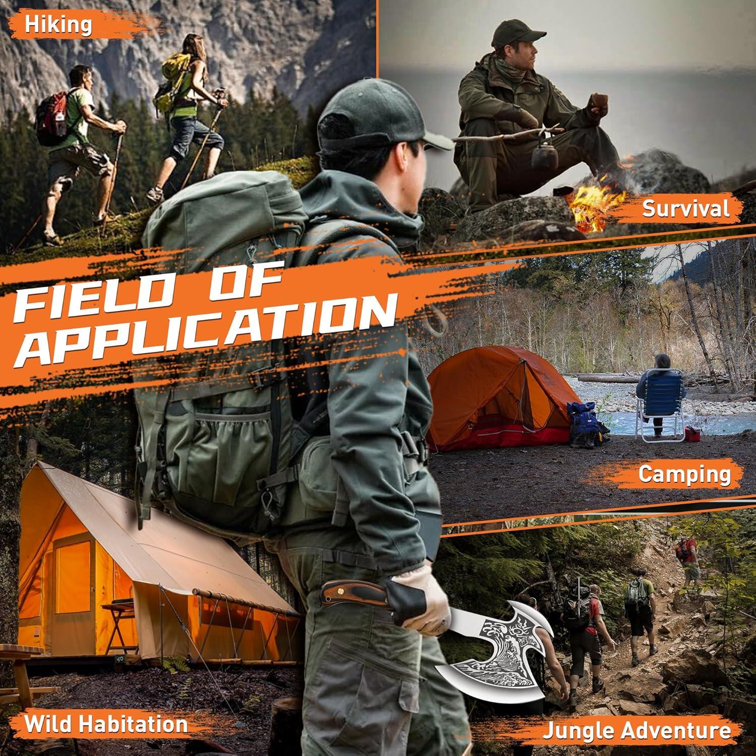 Hacha de Camping TIVOLI de Acero Inoxidable con Funda