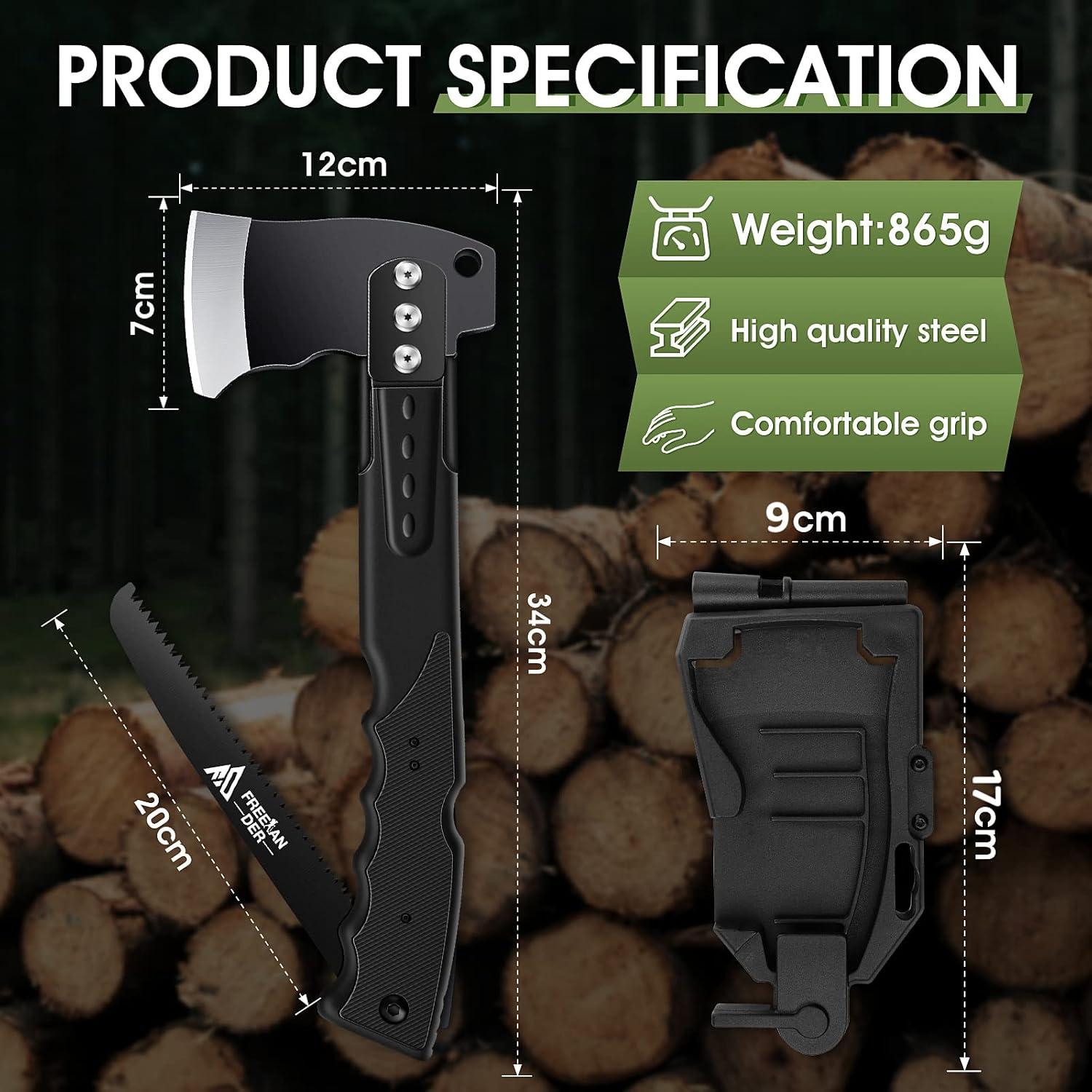 Hacha de Supervivencia Freelander 4-en-1 con Funda y Sierra