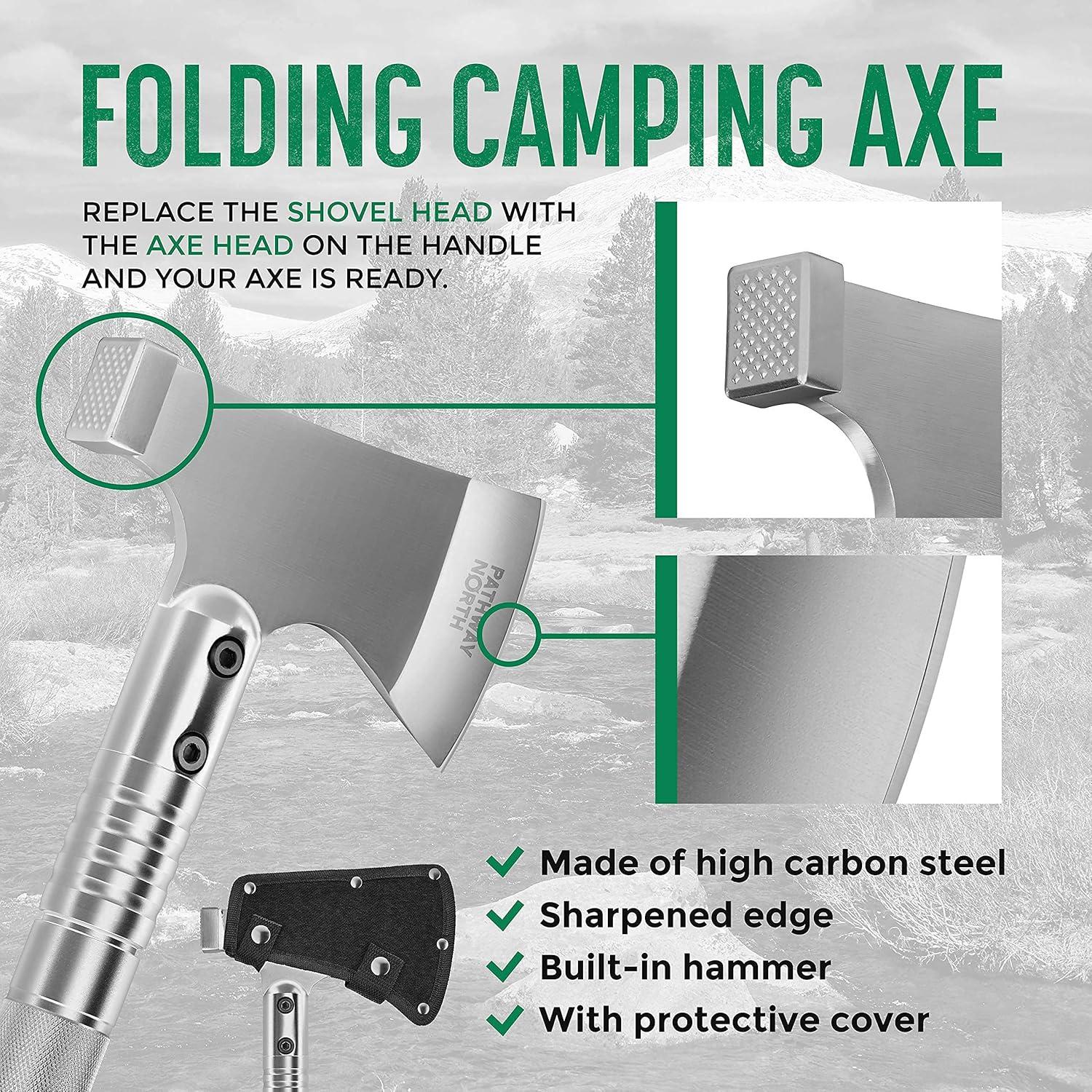 Pala y Hacha de Camping Pathway North - Multiuso Plegable de Acero Inoxidable