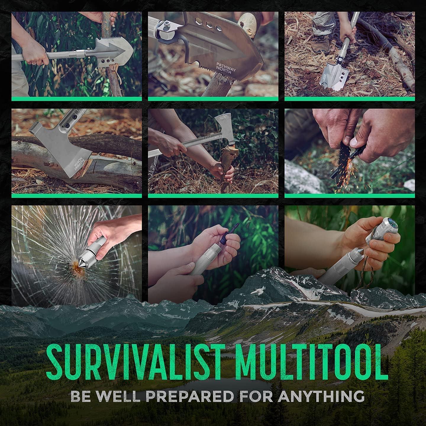 Pala y Hacha de Camping Pathway North - Multiuso Plegable de Acero Inoxidable