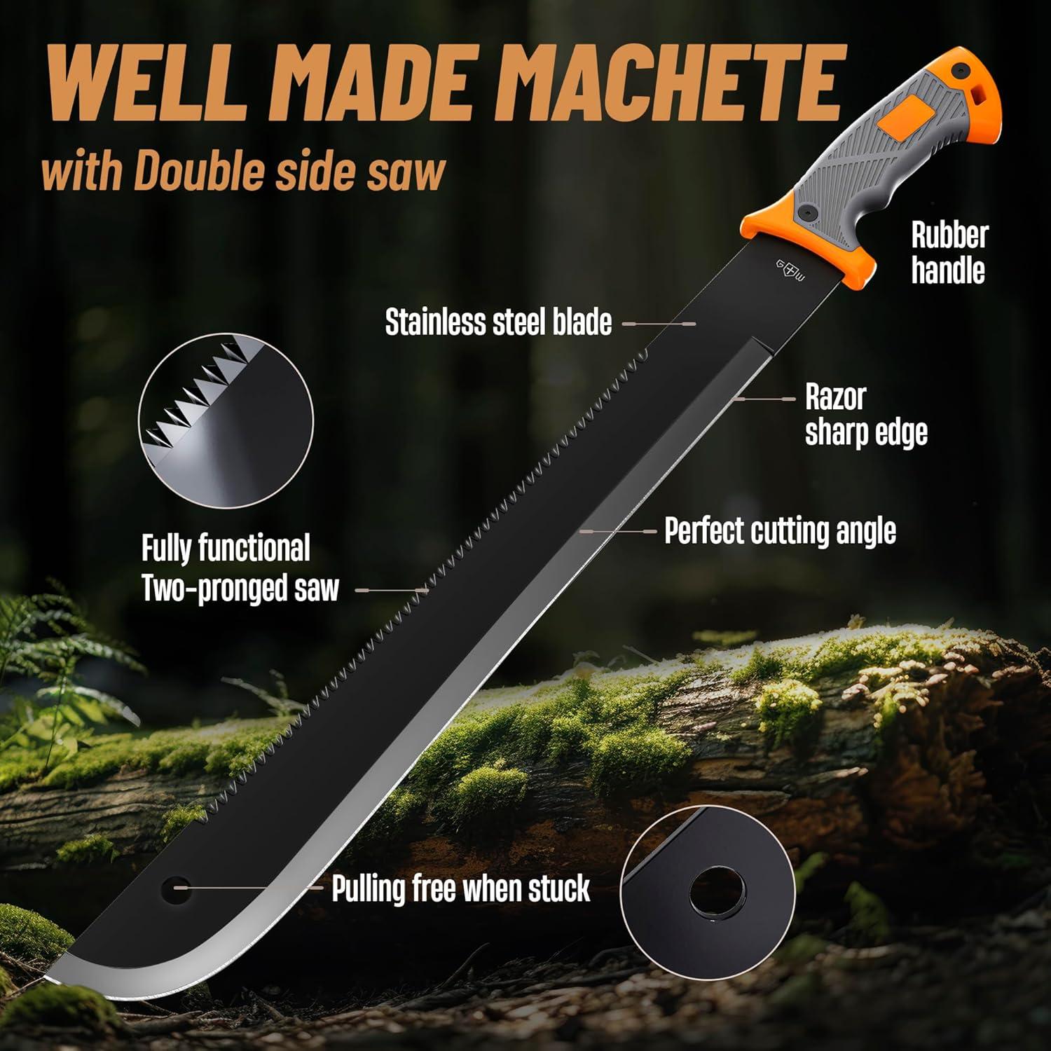Machete de Supervivencia Grand Way 47 cm con Funda y Mango Ergonómico
