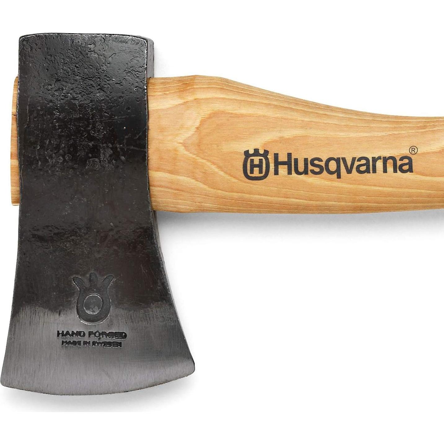 Husqvarna Hatchet, Small Axe with Leather Sheath and Hickory Handle, Ideal Small Hatchet Axe for Camping Gear and Gardening Tools