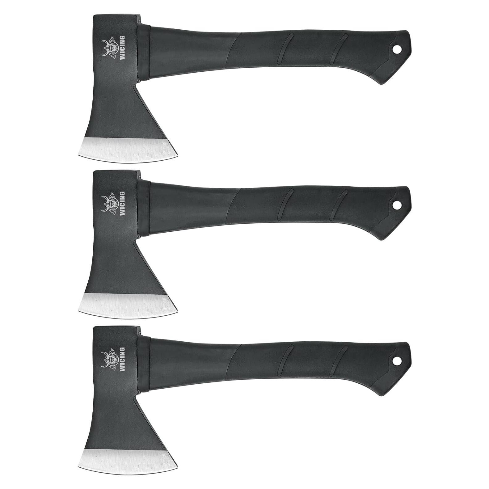 Throwing Axes and Tomahawks, 11.2 - inch Camping Hatchet Carbon Steel & Fiberglass Handle, with Anti-Slip & Shock Reduction for Axe Throwing, Camping, Kindling (3 Pack)
