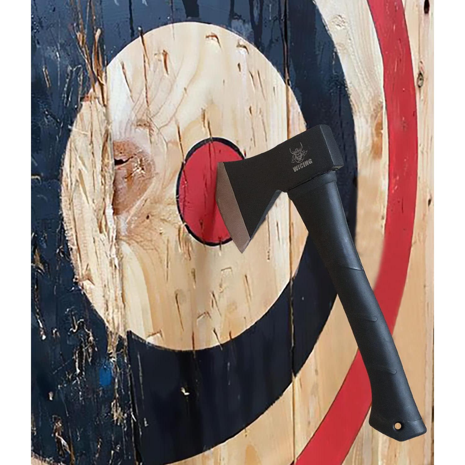 Throwing Axes and Tomahawks, 11.2 - inch Camping Hatchet Carbon Steel & Fiberglass Handle, with Anti-Slip & Shock Reduction for Axe Throwing, Camping, Kindling (3 Pack)