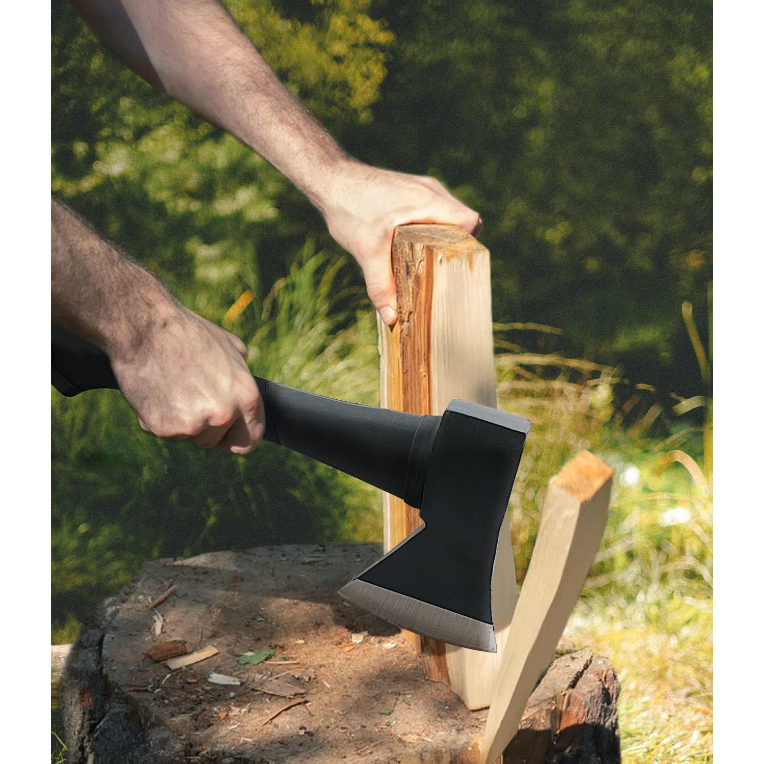 Throwing Axes and Tomahawks, 11.2 - inch Camping Hatchet Carbon Steel & Fiberglass Handle, with Anti-Slip & Shock Reduction for Axe Throwing, Camping, Kindling (3 Pack)