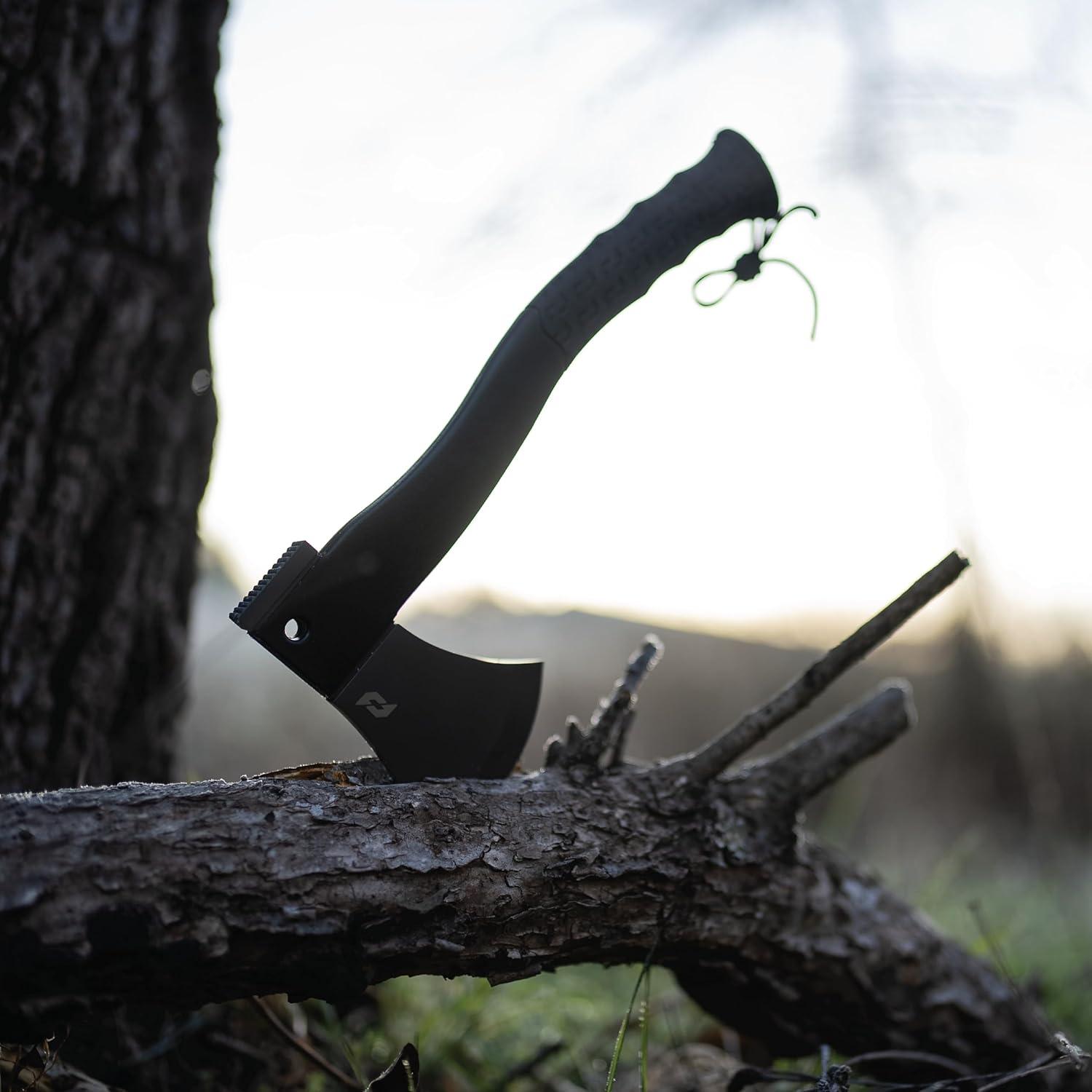 Bedrock Magnum 15.7in Survival Axe with 4.2in Stainless Steel Blade and TPR Rubber Handle for Outdoor Survival