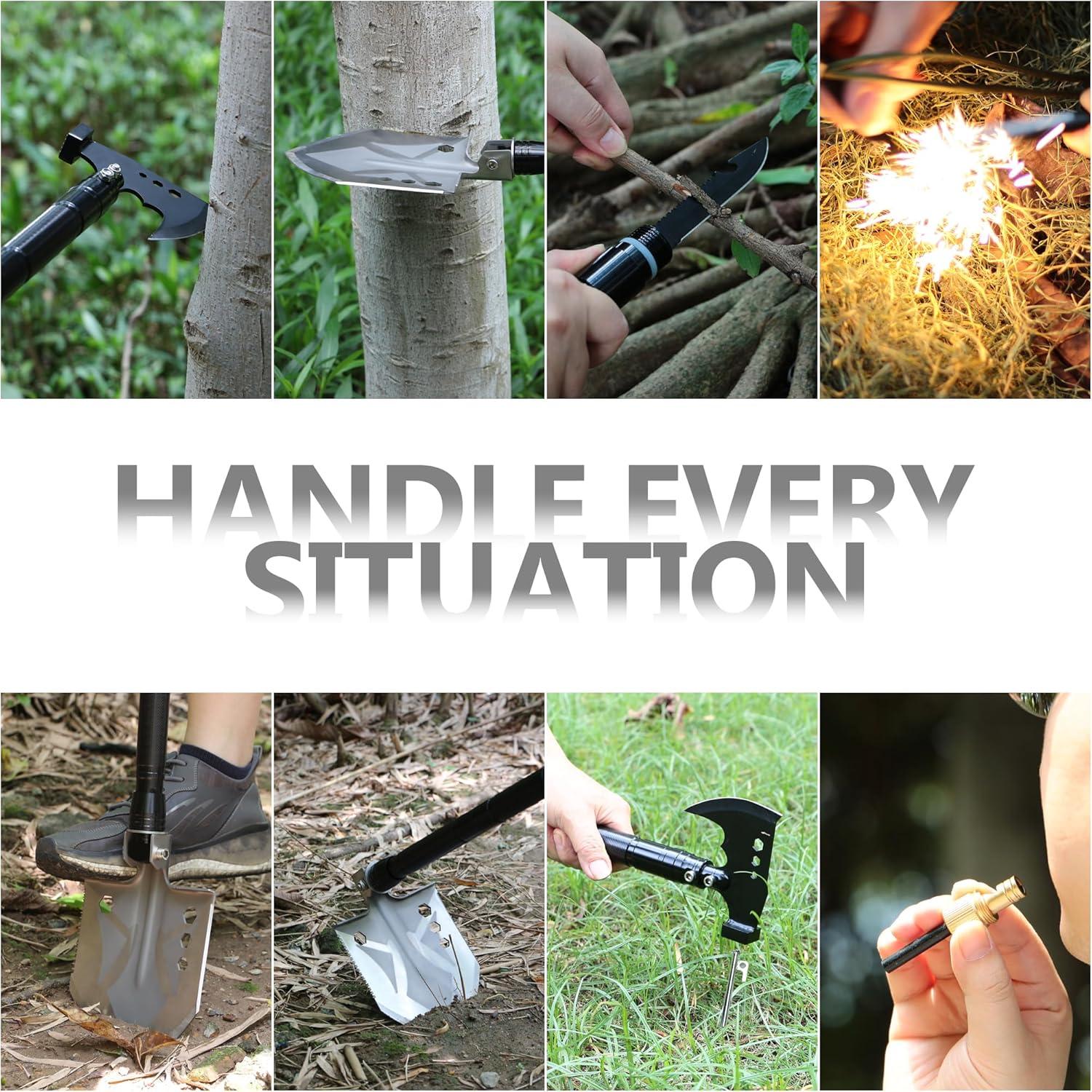 aiGear Camping Shovel Axe Outdoor Survival Tool Set for Camping Hiking Backpacking Men Survival Emergency(CSA-5935)