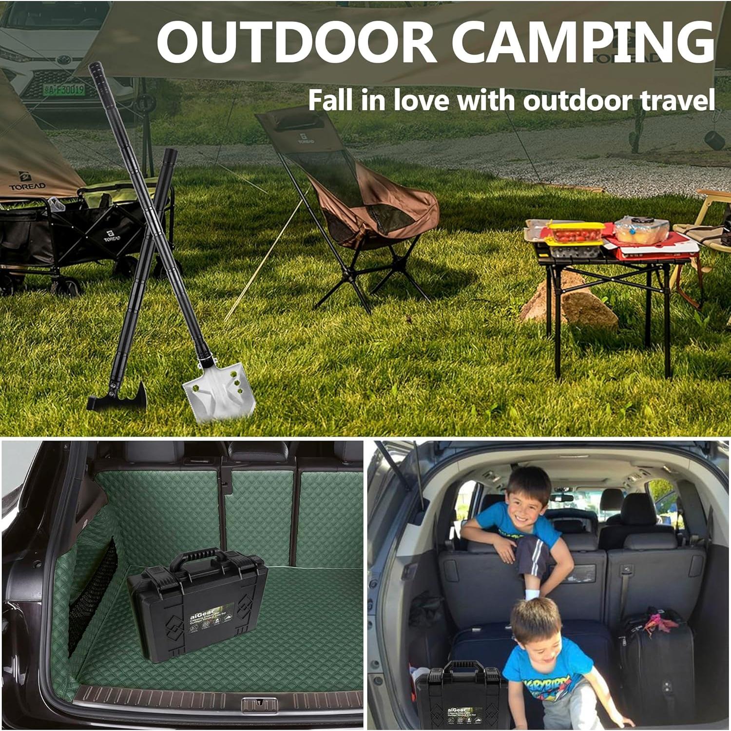 aiGear Camping Shovel Axe Outdoor Survival Tool Set for Camping Hiking Backpacking Men Survival Emergency(CSA-5935)