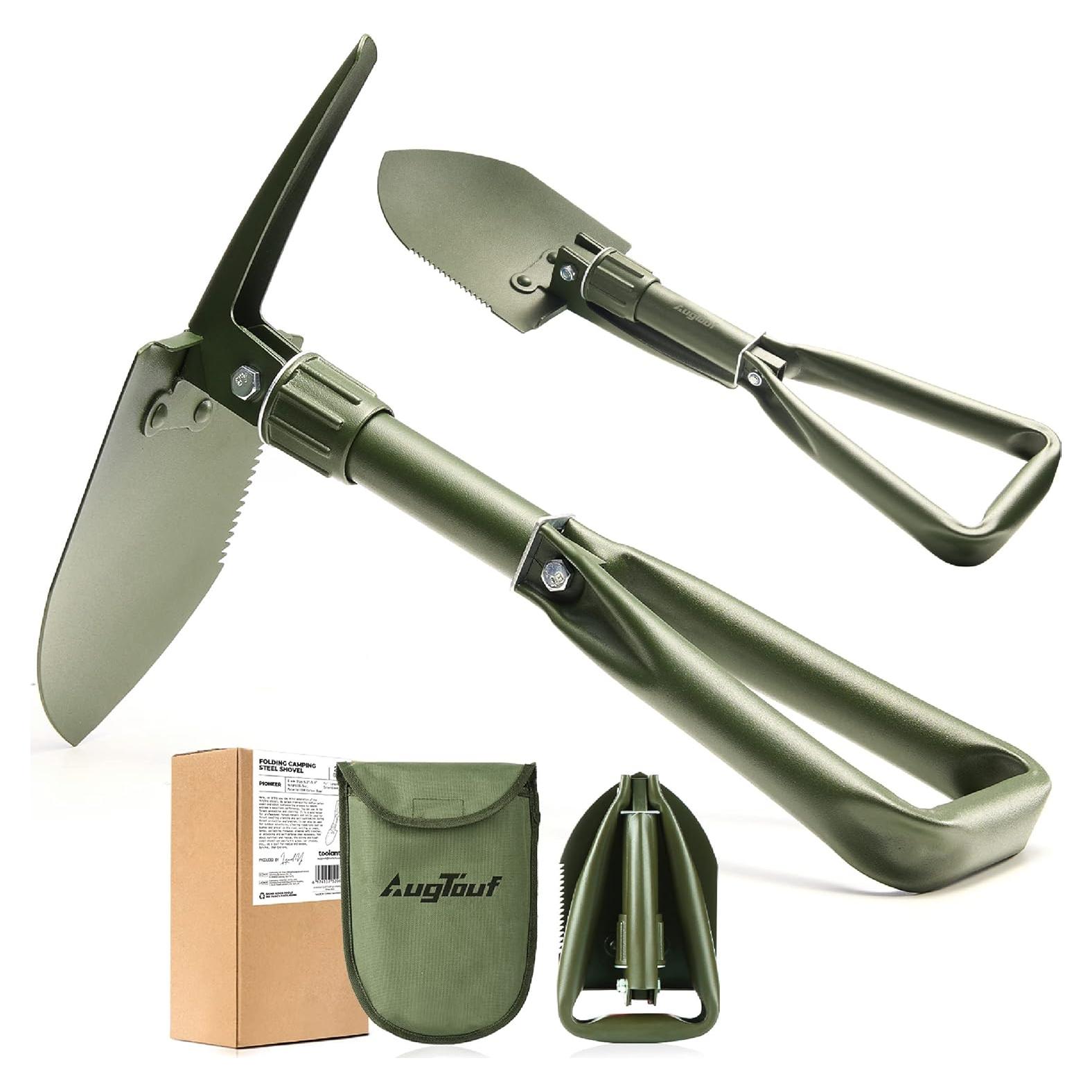 18'' Military Folding Camping Shovel, Offroad Survival High Carbon Steel Shovel (Olive) AugTouf by toolant