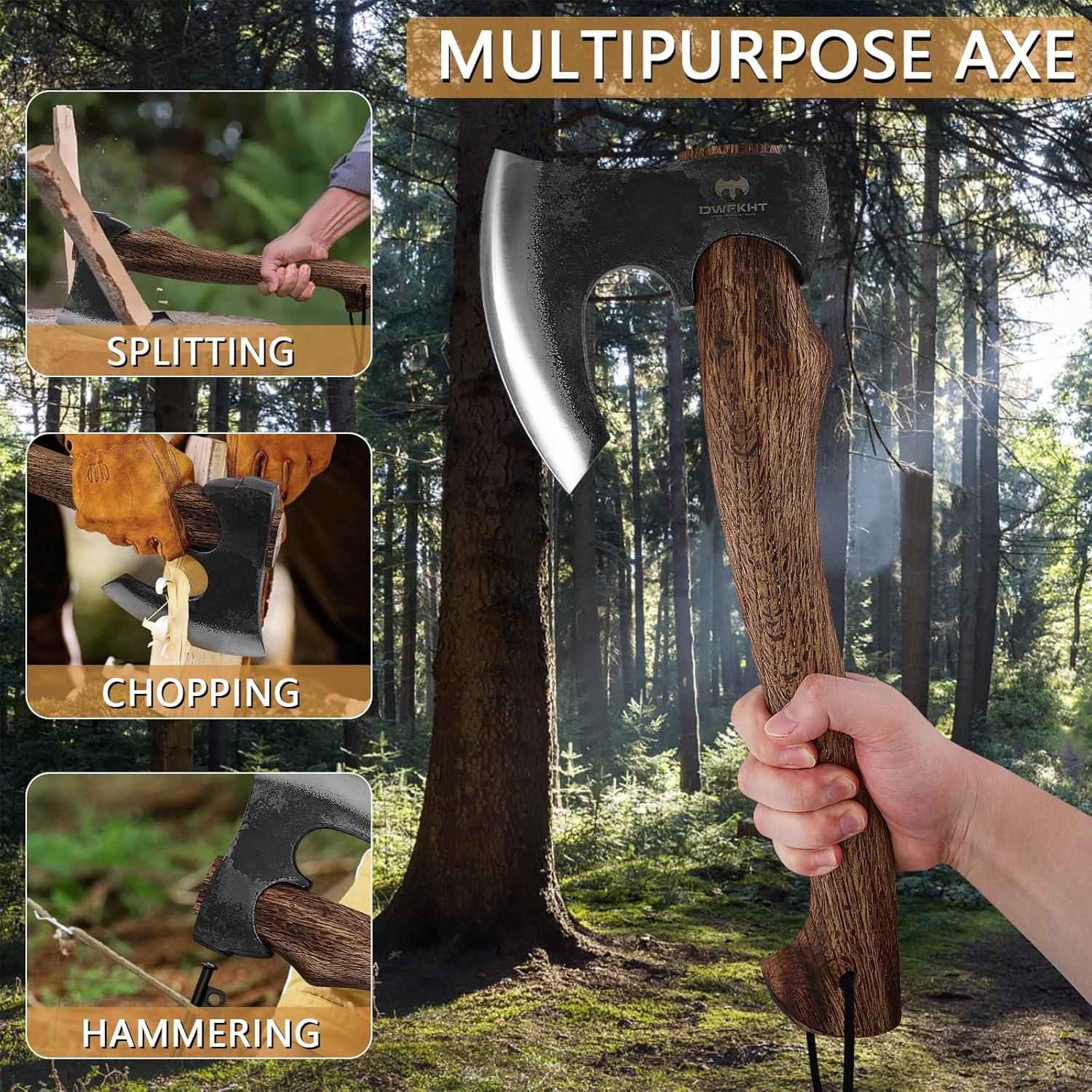 Hacha de Camping DWFKHT 39.9 cm Acero al Carbono con Funda