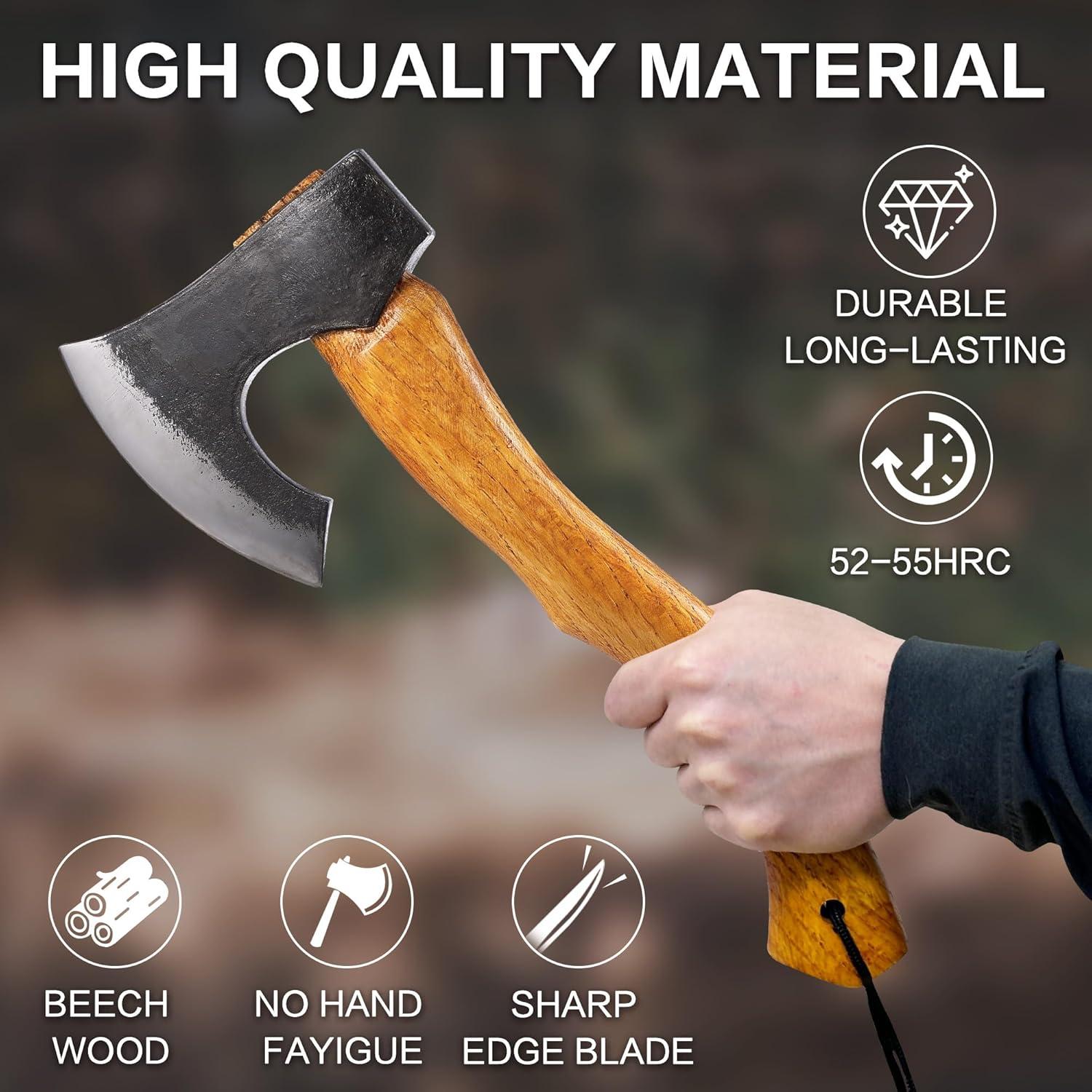 Hacha de Camping LUIOUS 39.6 cm Acero Forjado Mango de Haya