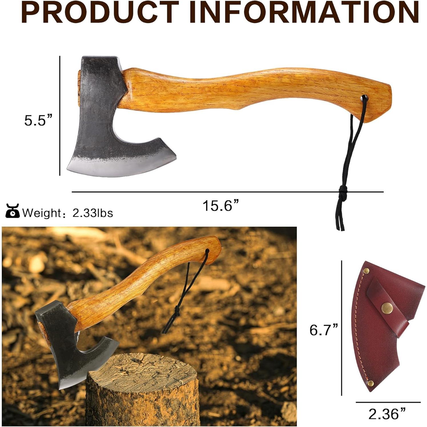 Hacha de Camping LUIOUS 39.6 cm Acero Forjado Mango de Haya