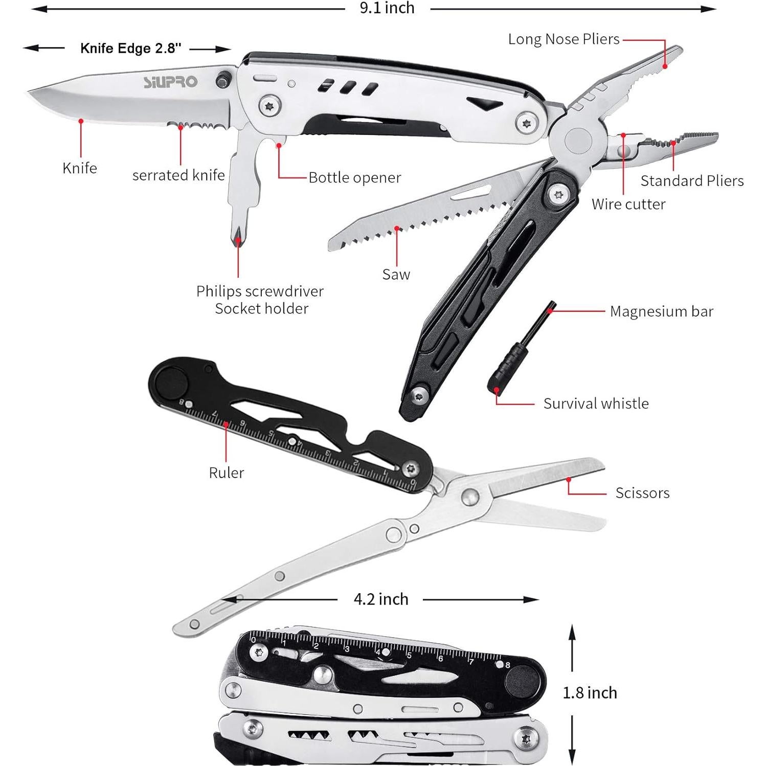 Cuchillo de bolsillo multitool SIUPRO 22 en 1 acero inoxidable