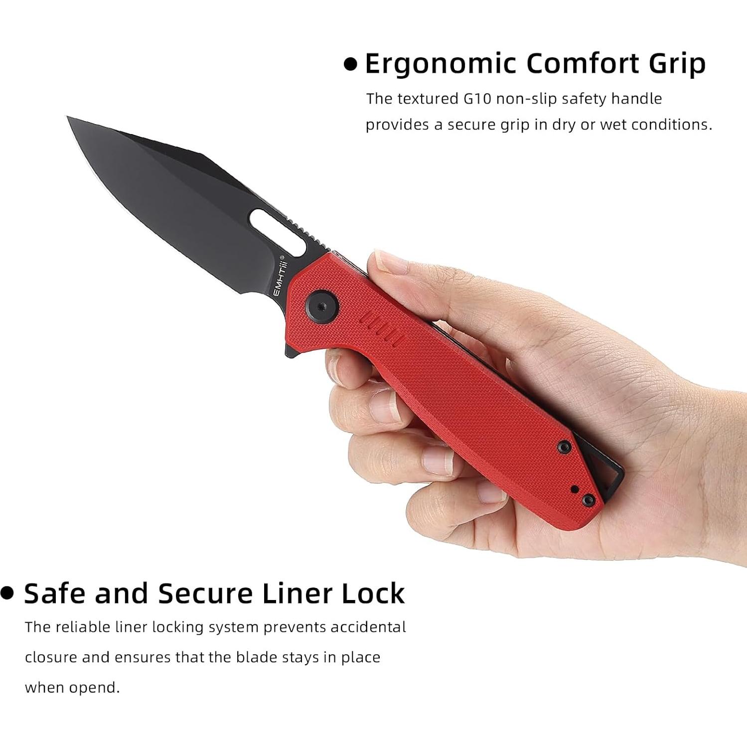 Cuchillo Plegable EMHTiii Rojo con Hoja de Acero D2 8.5cm