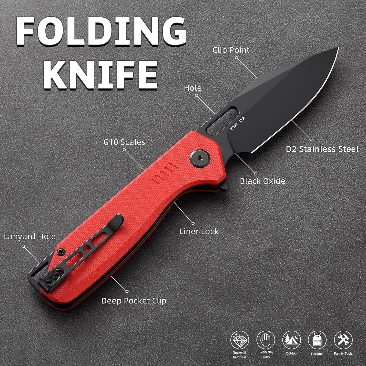 Cuchillo Plegable EMHTiii Rojo con Hoja de Acero D2 8.5cm