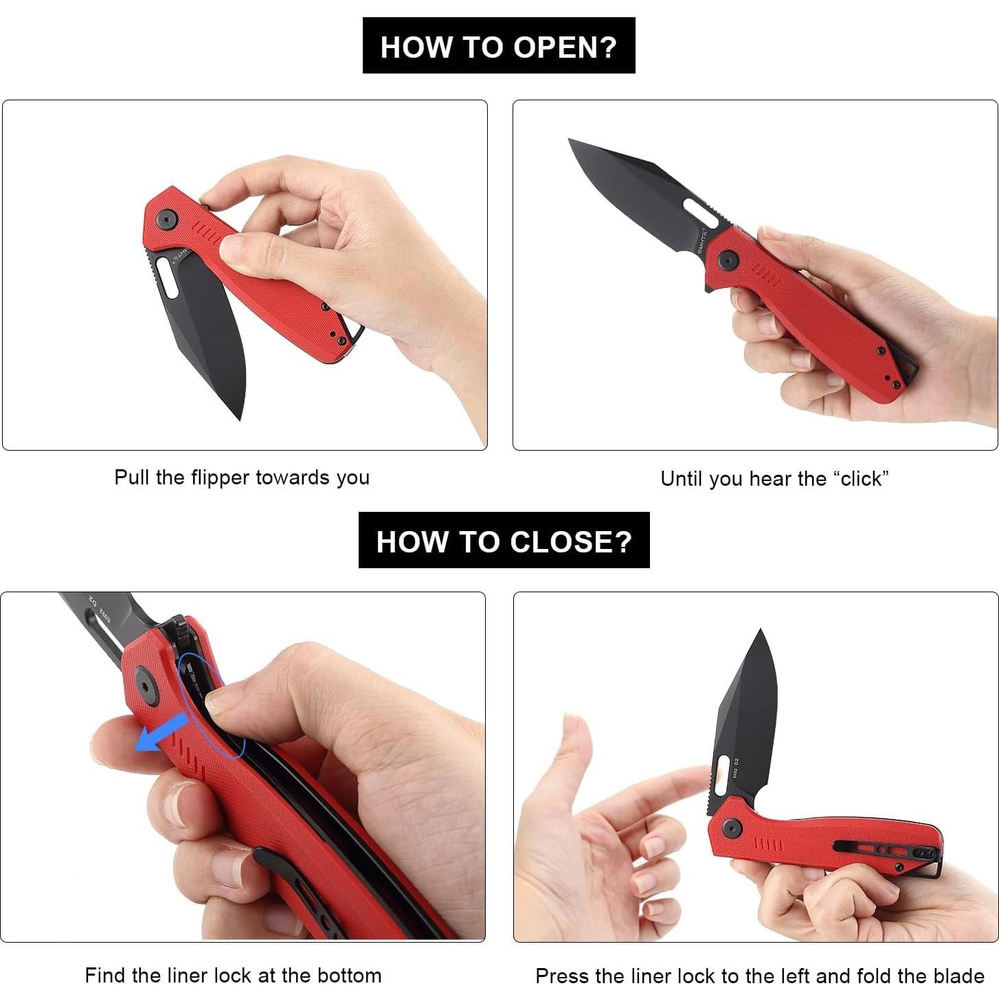 Cuchillo Plegable EMHTiii Rojo con Hoja de Acero D2 8.5cm