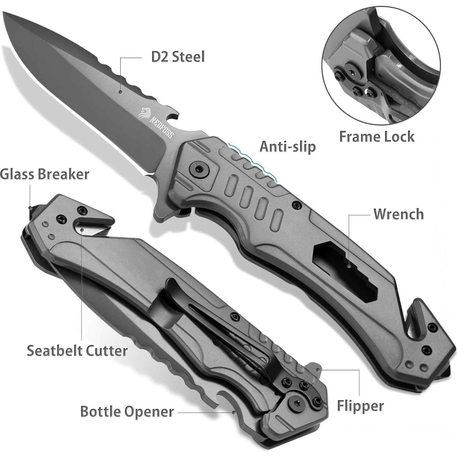 Cuchillo de Bolsillo NedFoss T39 6 en 1 Acero D2 9.4 cm