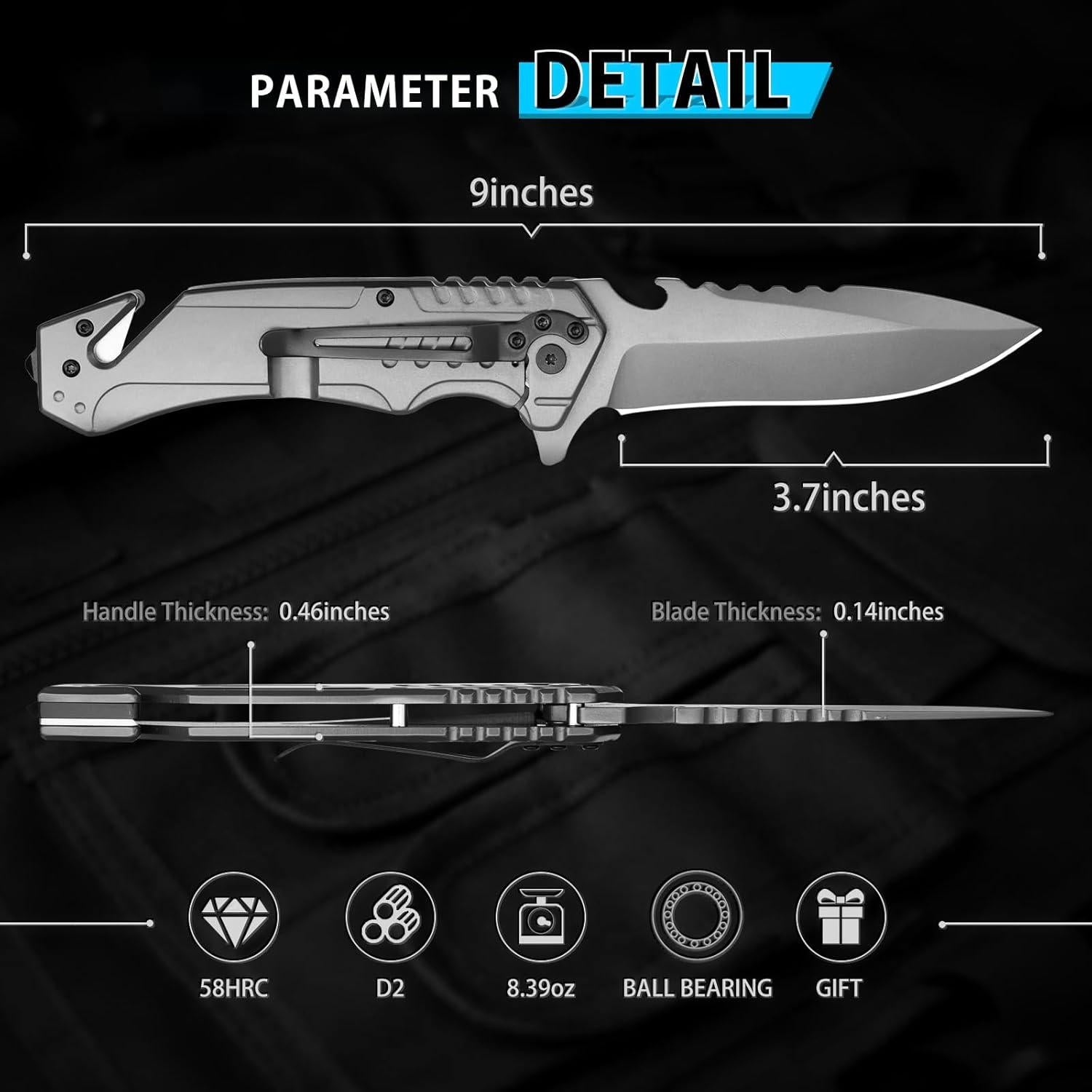 Cuchillo de Bolsillo NedFoss T39 6 en 1 Acero D2 9.4 cm